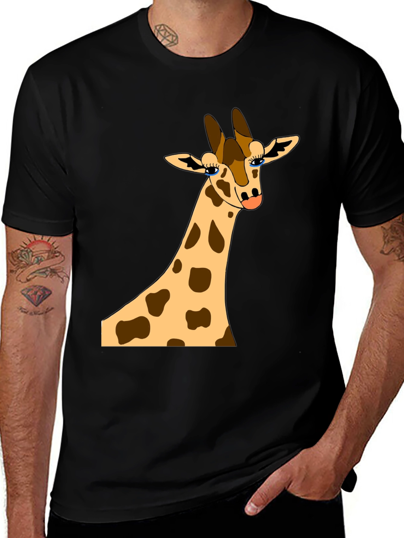 Variant 25 of Giraffe Cartoon Graphic Tee - Black Cotton Shirt