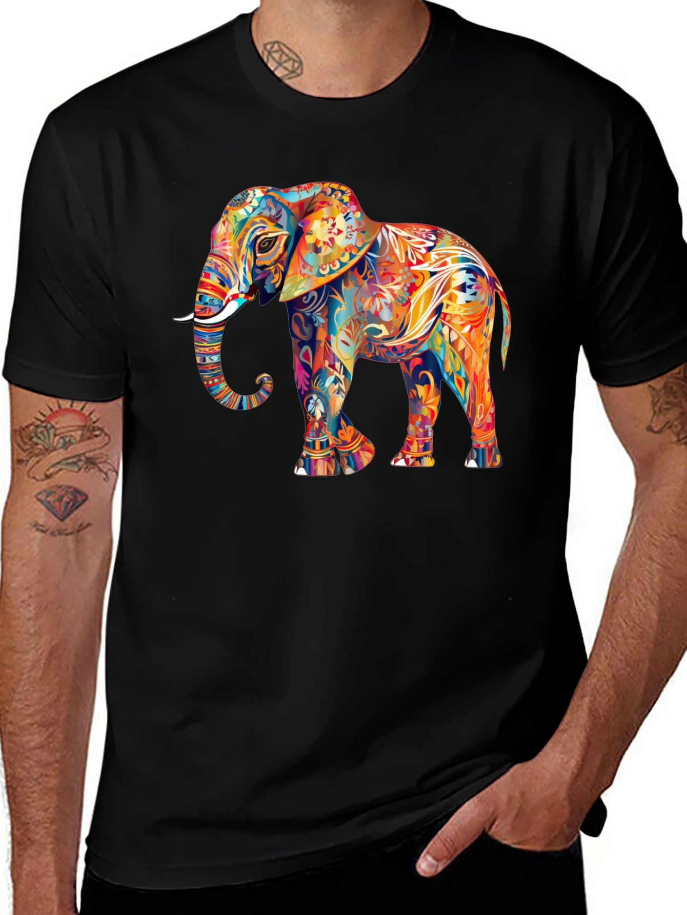 Variant 7 of Colorful Elephant Graphic Print Crew Neck T-Shirt