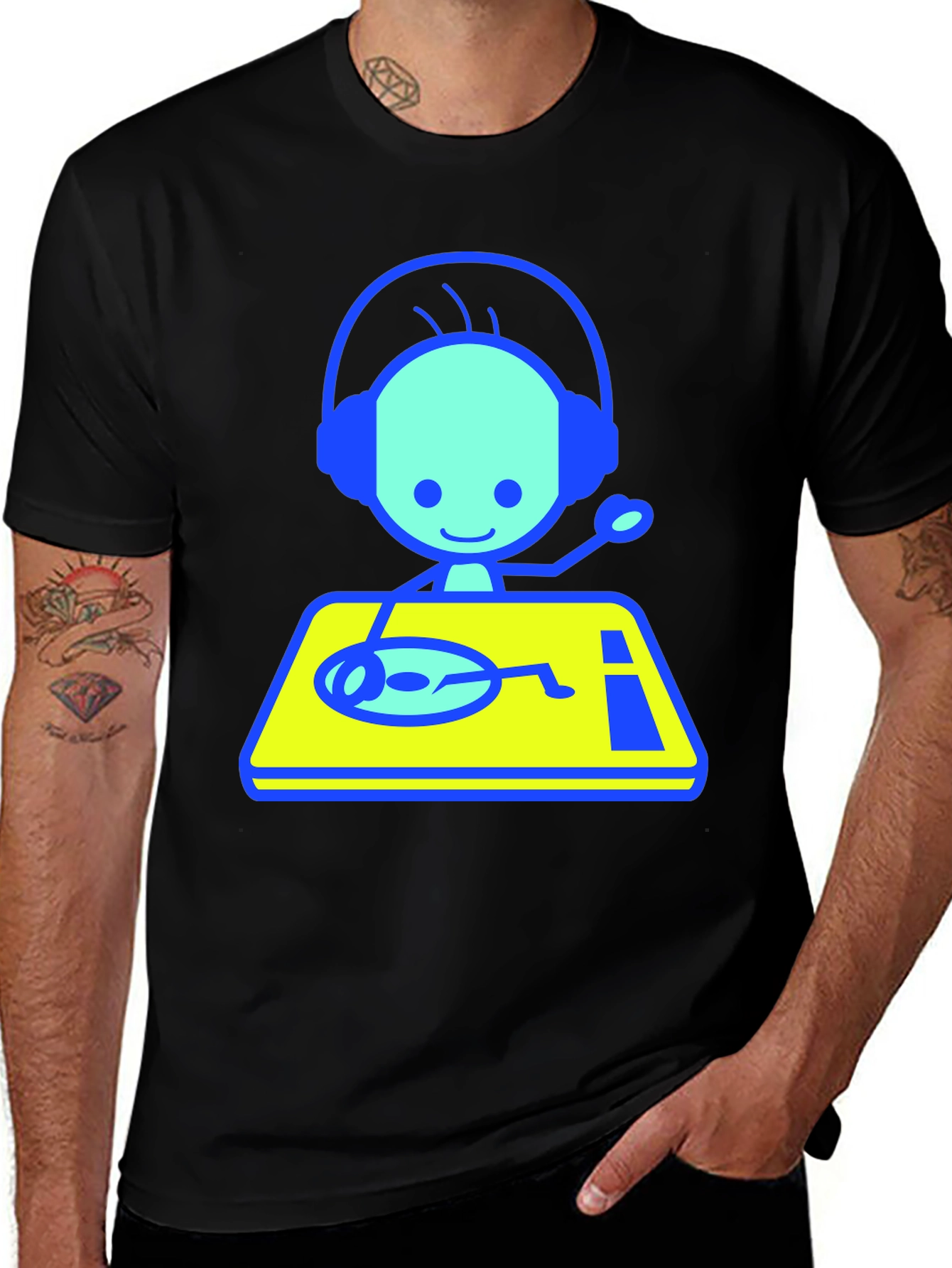 Variant 24 of DJ Turntable Graphic Tee - Black Cotton T-Shirt