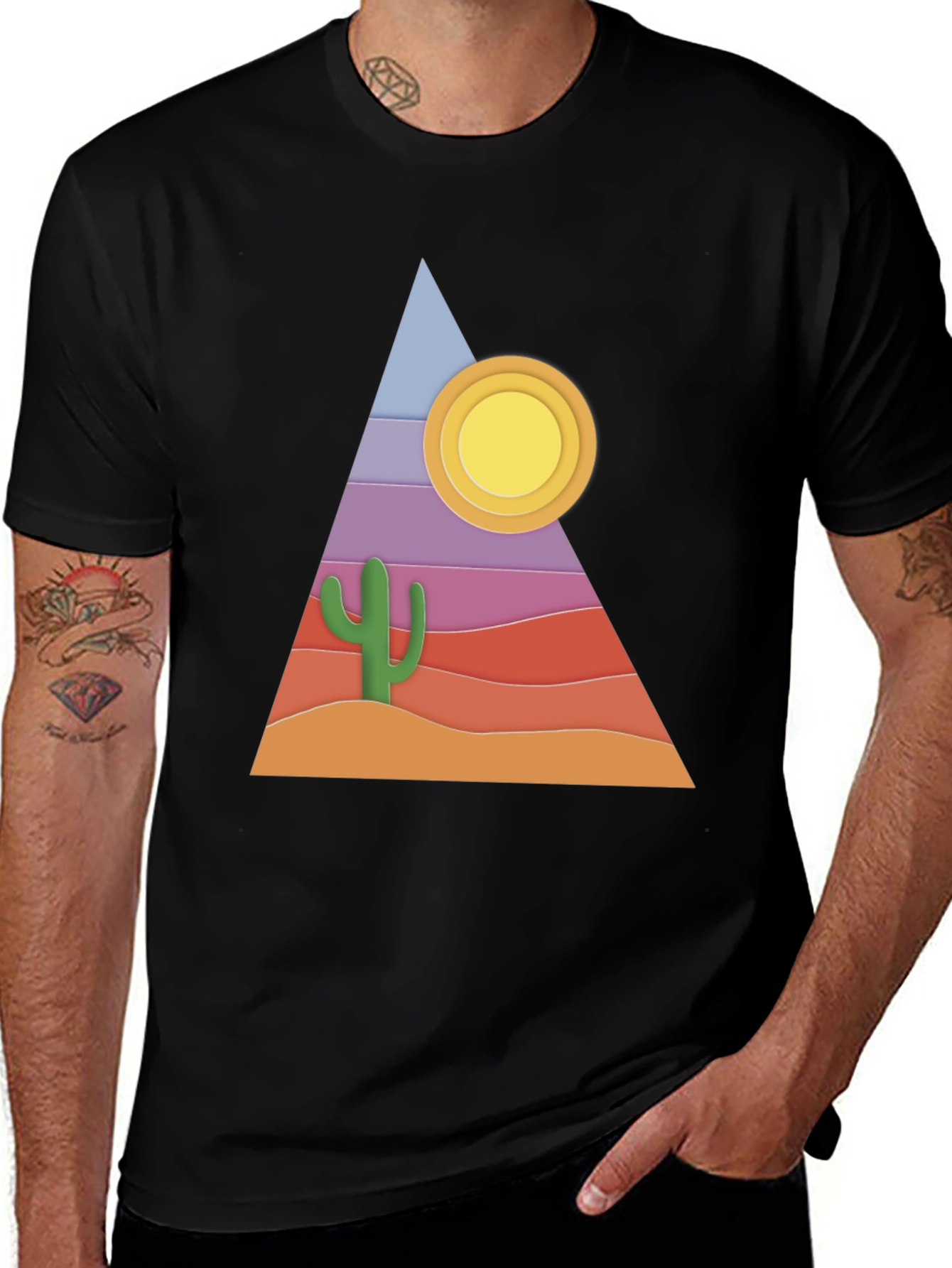Variant 18 of Desert Graphic T-Shirt - Cactus Sun Triangle Design