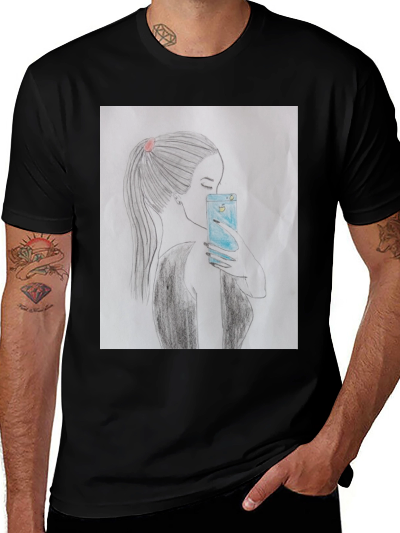 Variant 28 of Sketch Selfie Graphic Tee - Unisex Black T-Shirt
