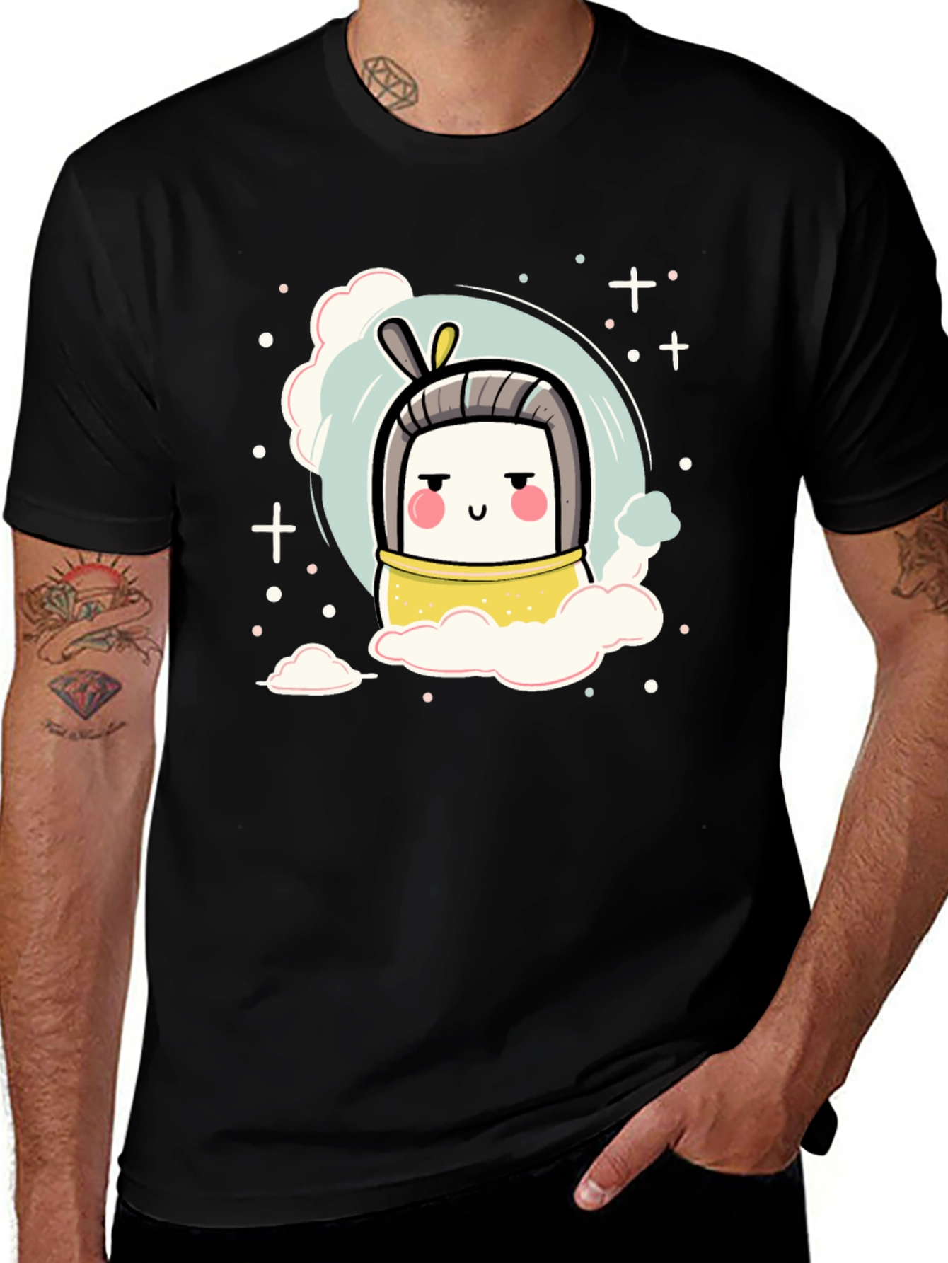Variant 24 of Kawaii Marshmallow Character T-Shirt - Black