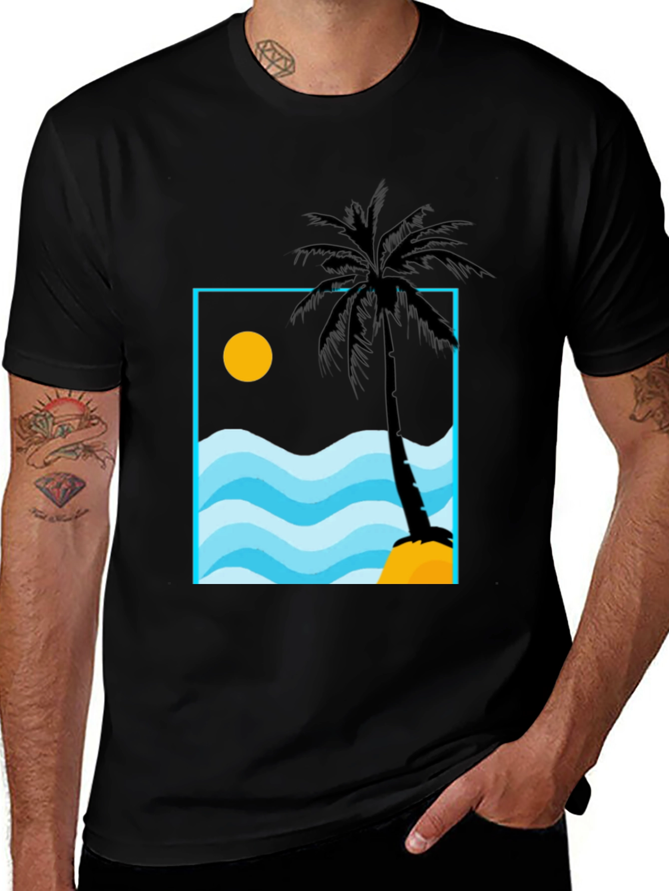 Variant 28 of Palm Tree Beach Graphic Tee - Black