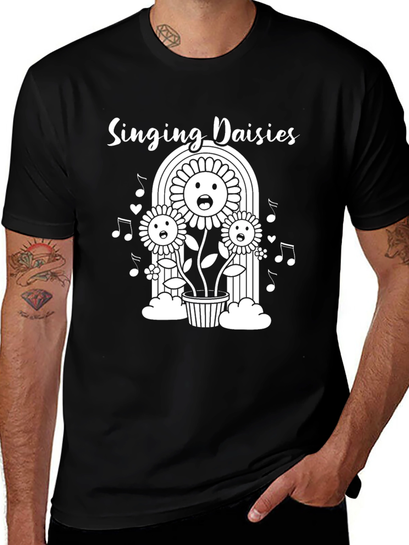 Variant 17 of Singing Daisies Graphic Tee - Unisex Black T-Shirt