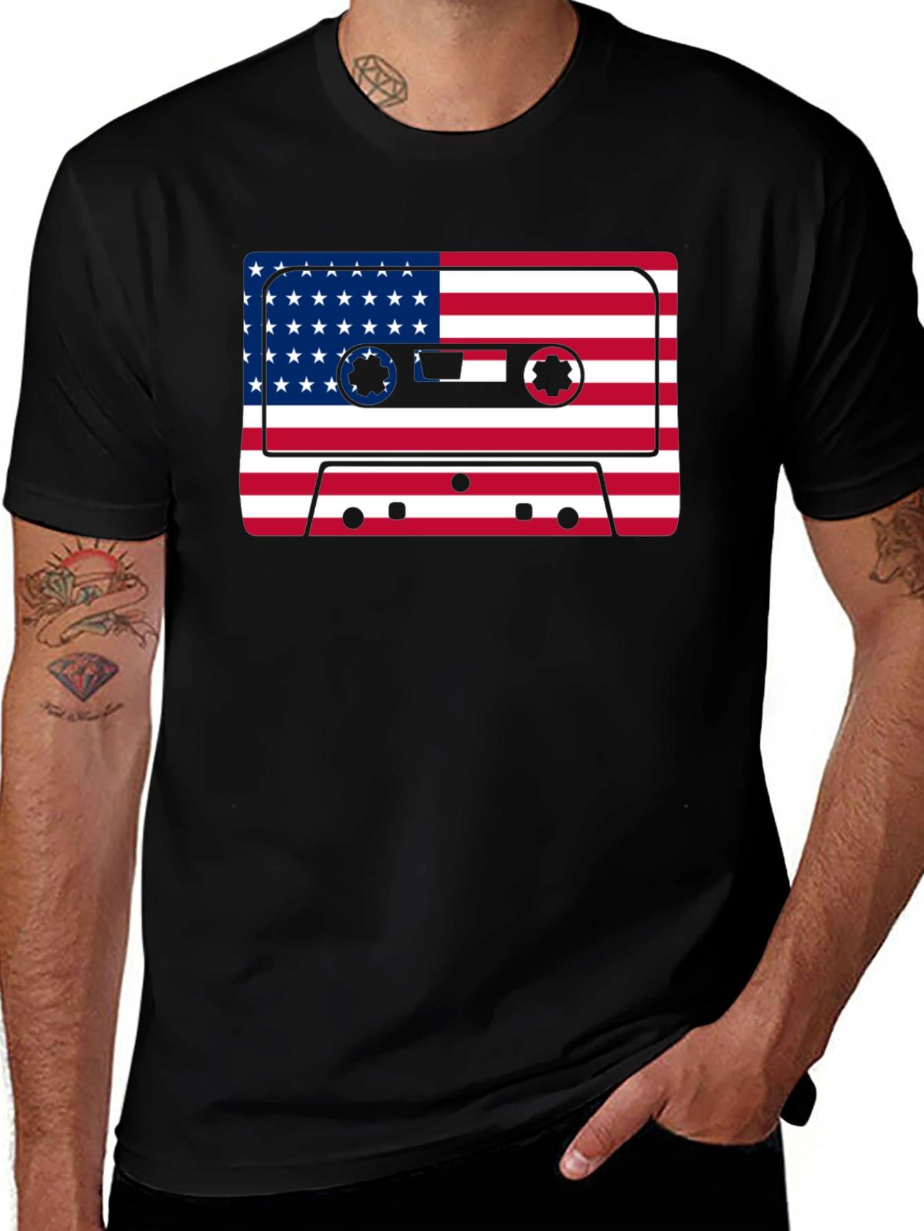 Variant 5 of Retro USA Flag Cassette Tape Graphic T-Shirt