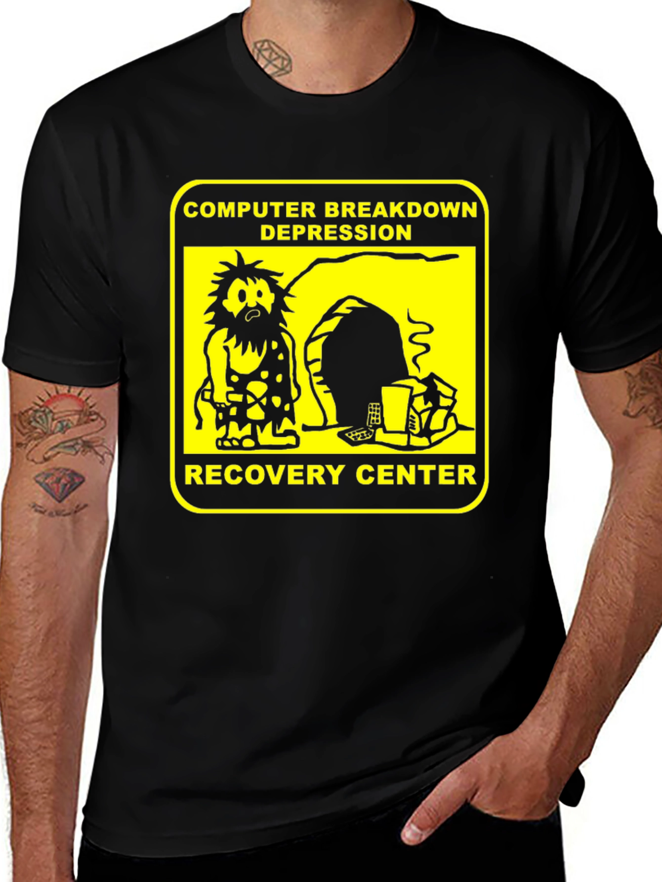 Black Computer Breakdown Depression Recovery Center Black T-Shirt main image