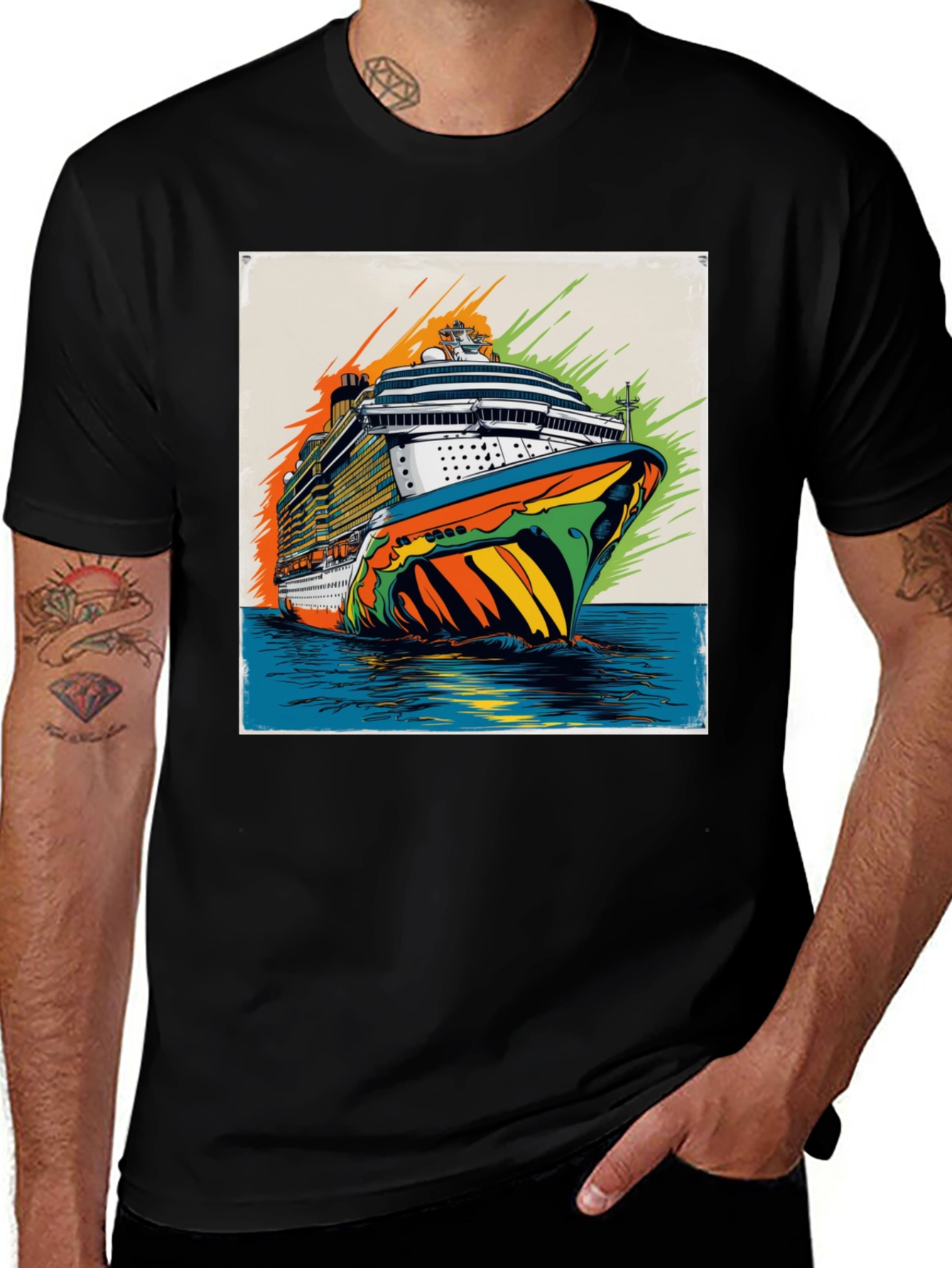 Variant 19 of Cruise Ship Graphic Tee - Black Cotton Blend