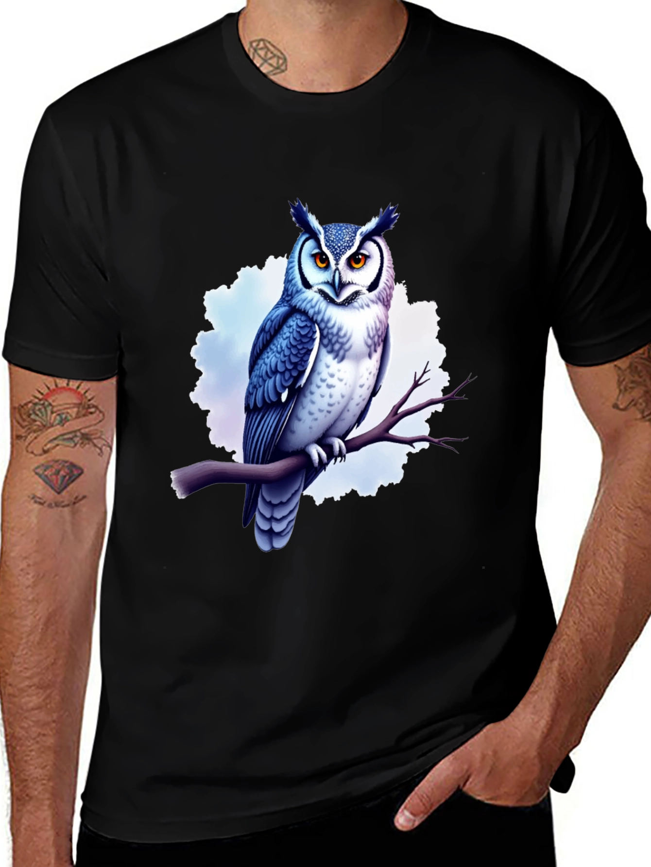 Variant 6 of Cool Owl Graphic Tee - Black Cotton T-Shirt