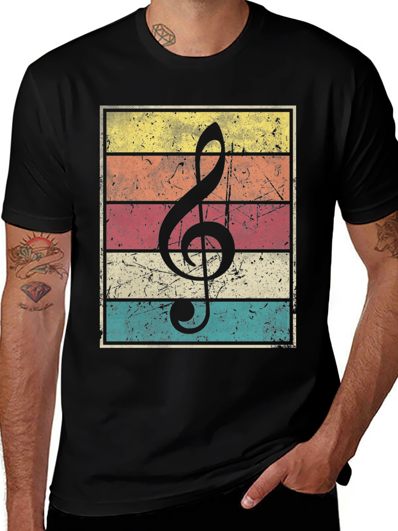 Black Retro Music Treble Clef Graphic T-Shirt main image