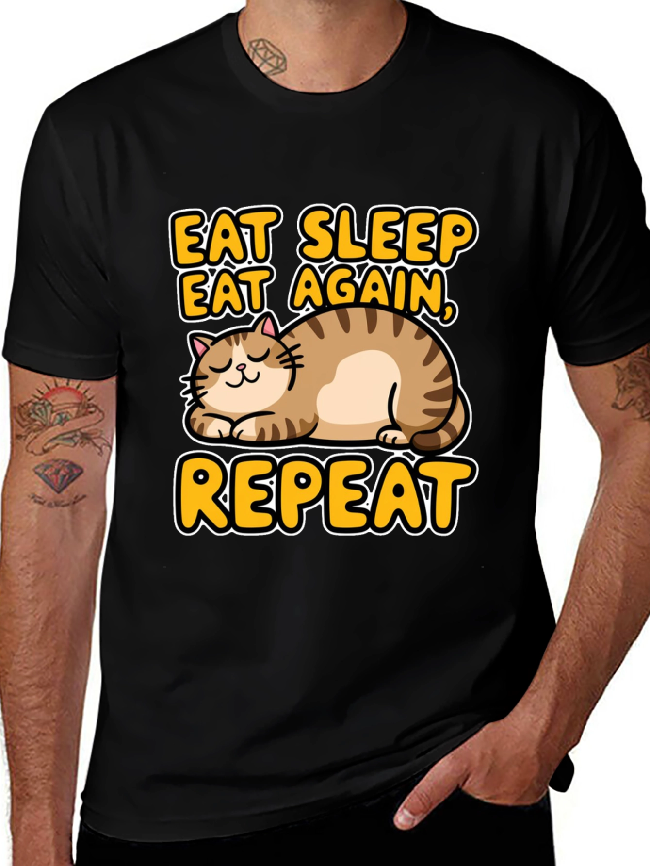 Variant 30 of Eat Sleep Repeat Cat Graphic Tee - Black