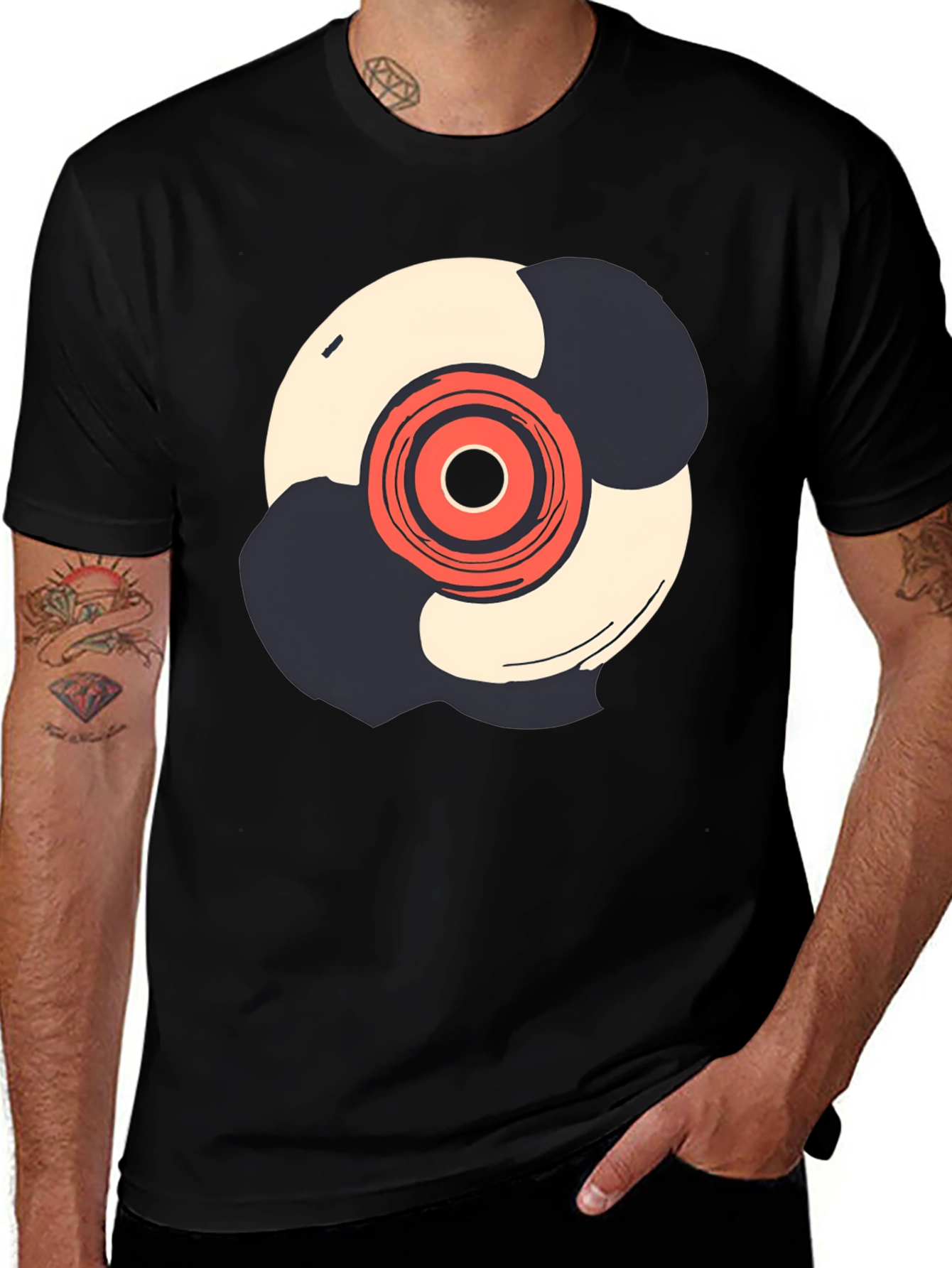 Variant 23 of Retro Vinyl Record Graphic T-Shirt - Black