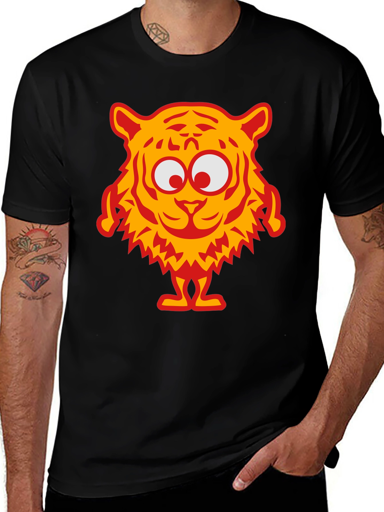 Variant 13 of Funny Cartoon Tiger Graphic Black T-Shirt