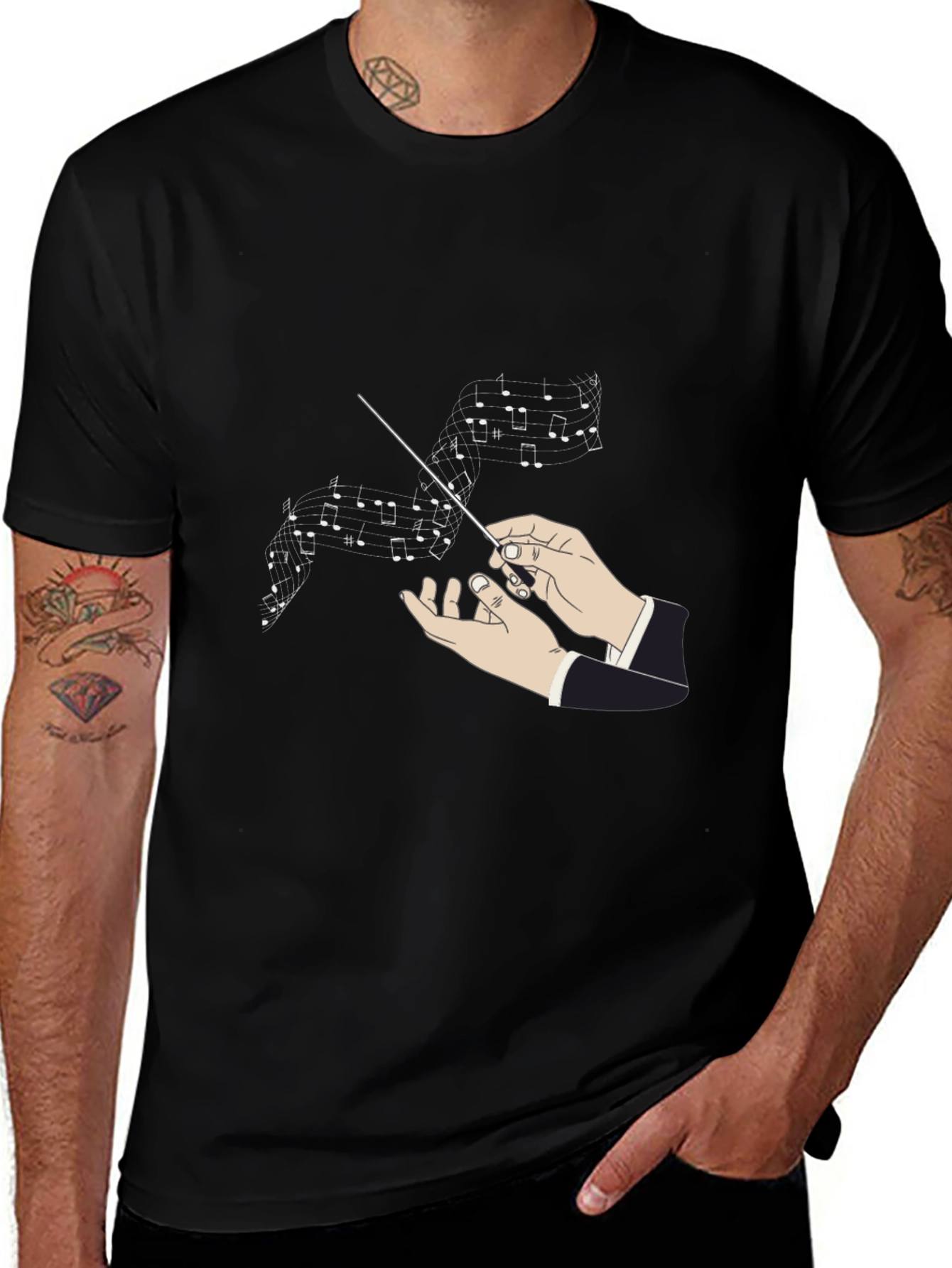 Black Conductor Music Notes Graphic Black T-Shirt main image