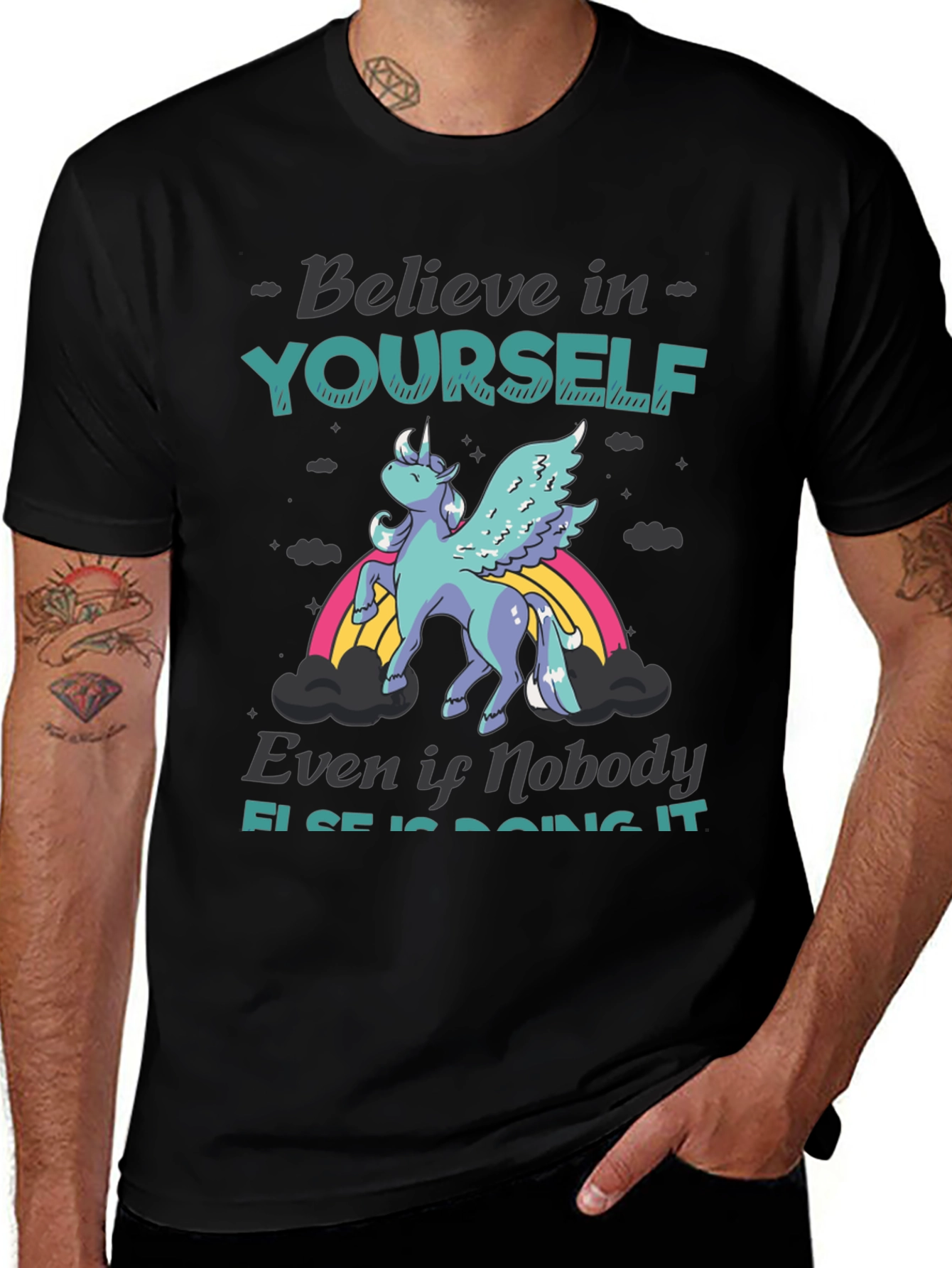Unicorn 'Believe in Yourself' Black Graphic Tee