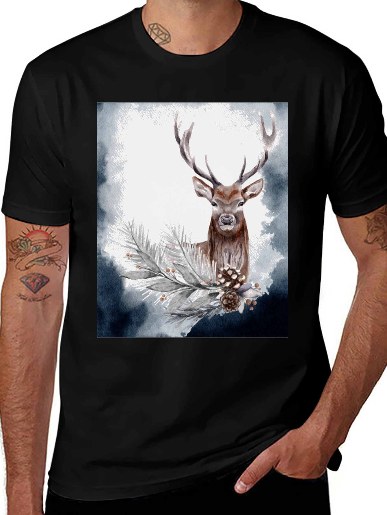 Deer Watercolor Graphic Print T-Shirt