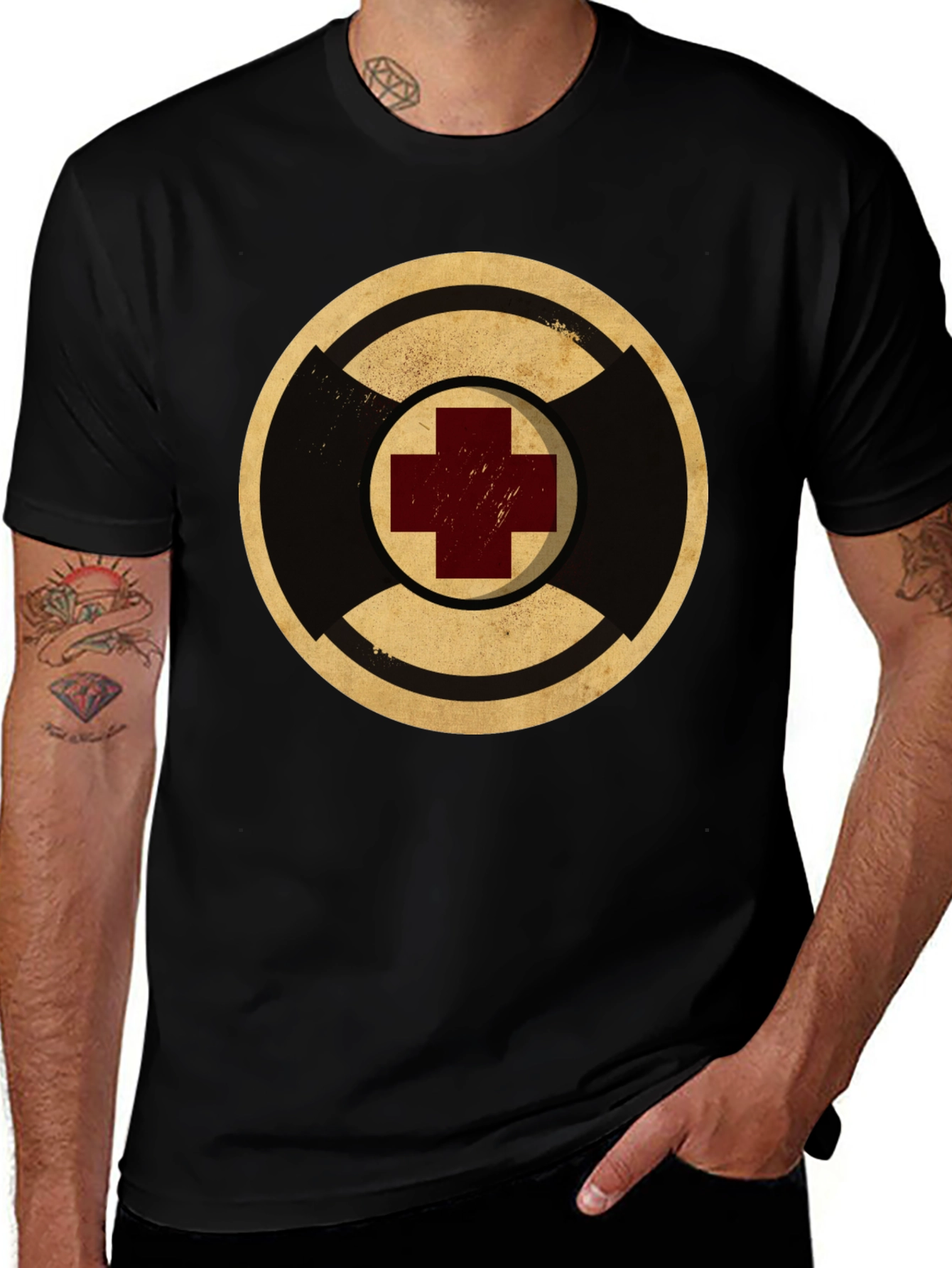 Variant 14 of Vintage Style Red Cross Graphic T-Shirt