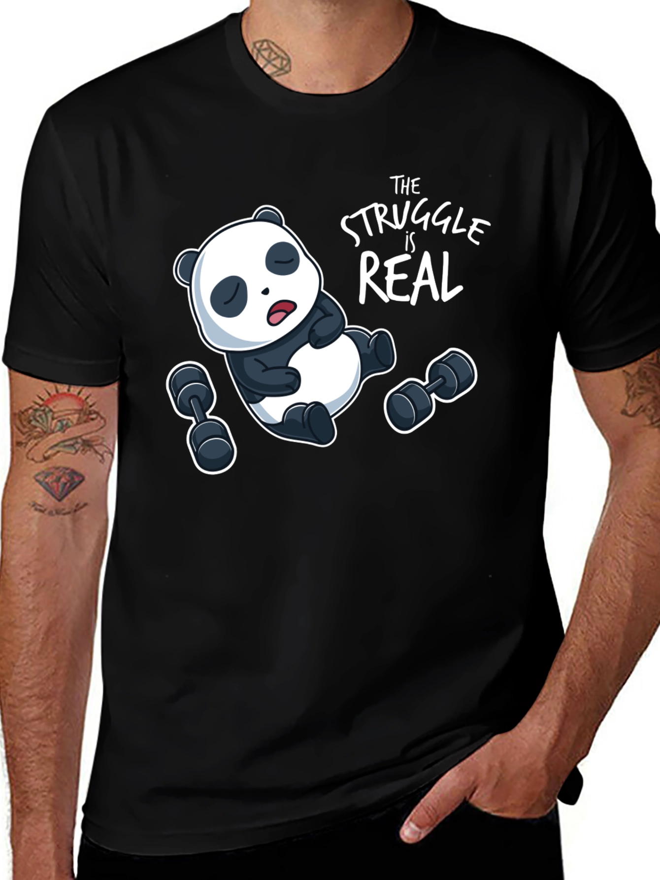 Black Funny Panda Workout T-Shirt main image