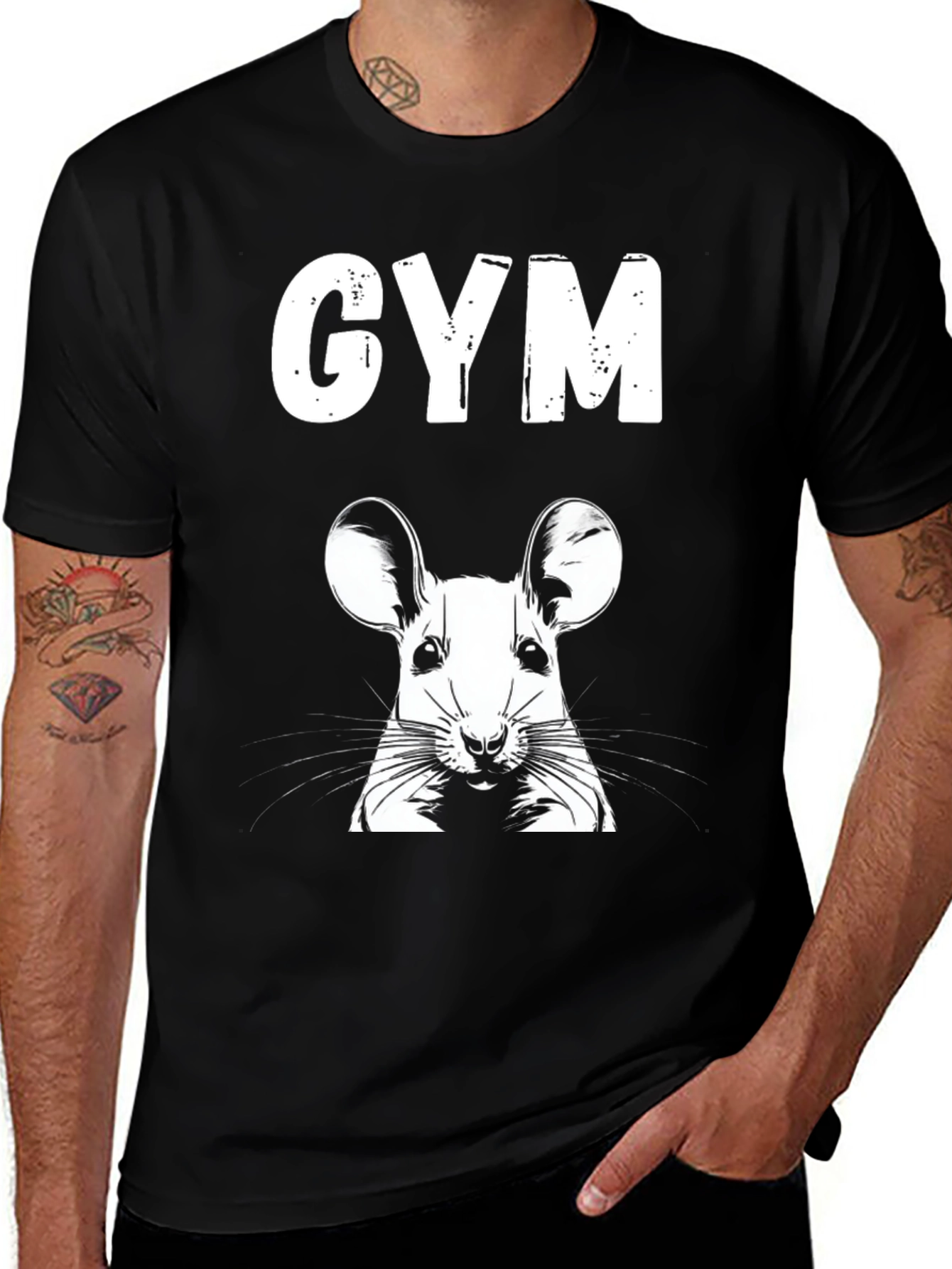 Variant 10 of GYM Mouse Graphic Tee - Black Cotton Shirt