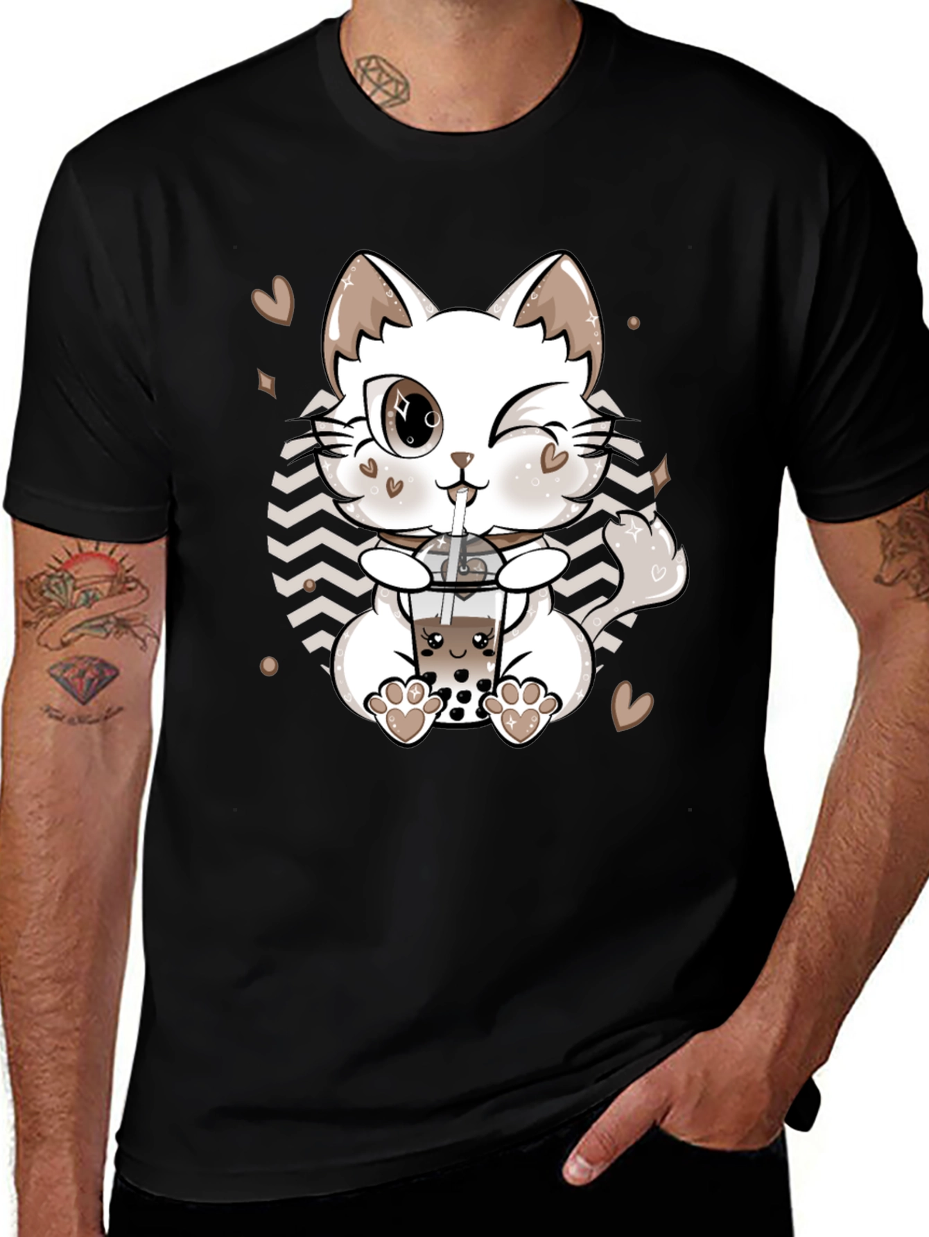 Variant 12 of Cute Cat Boba Tea Black T-Shirt