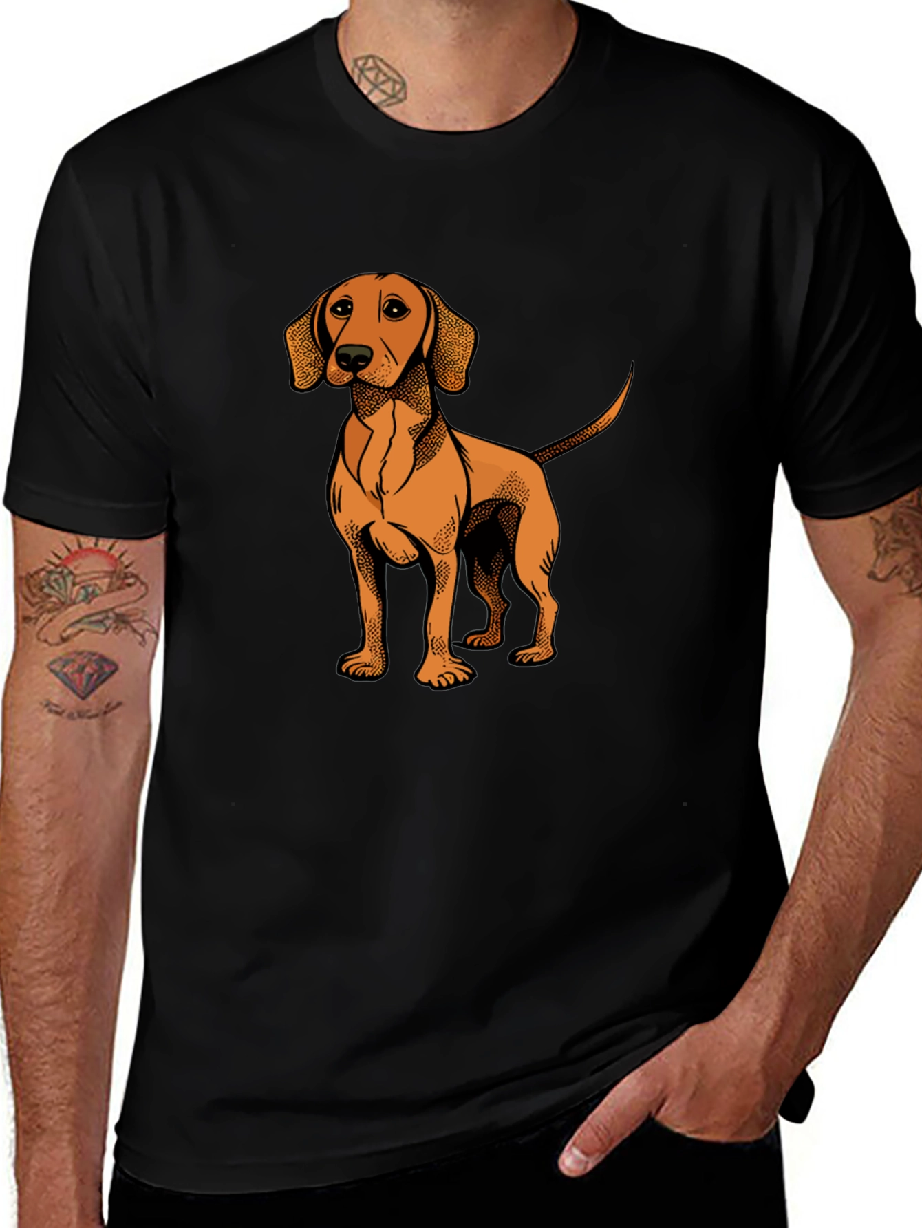Variant 30 of Dog Graphic T-Shirt - Men's Black Cotton Tee