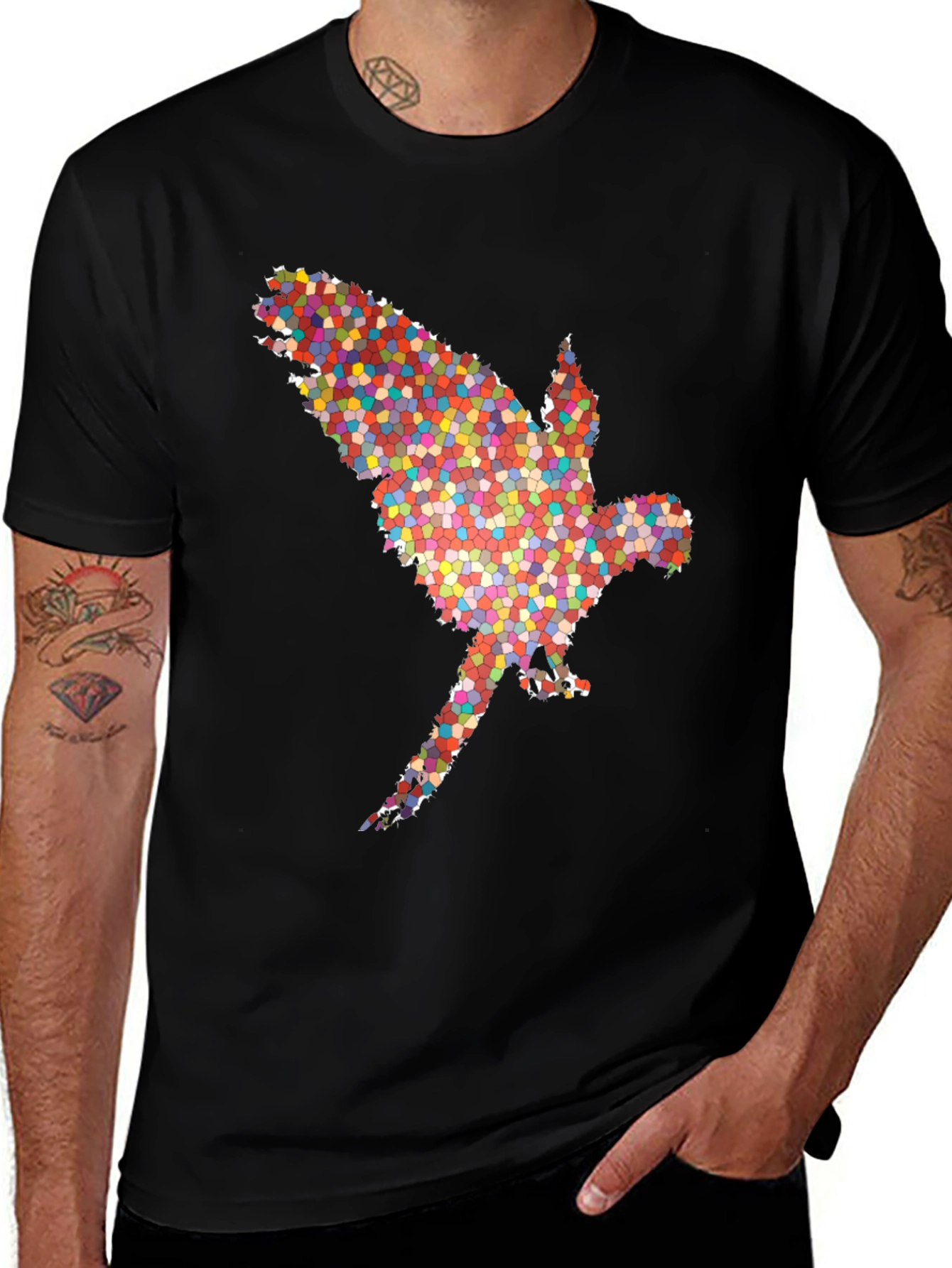 Variant 9 of Abstract Parrot Graphic Tee - Black Cotton T-Shirt