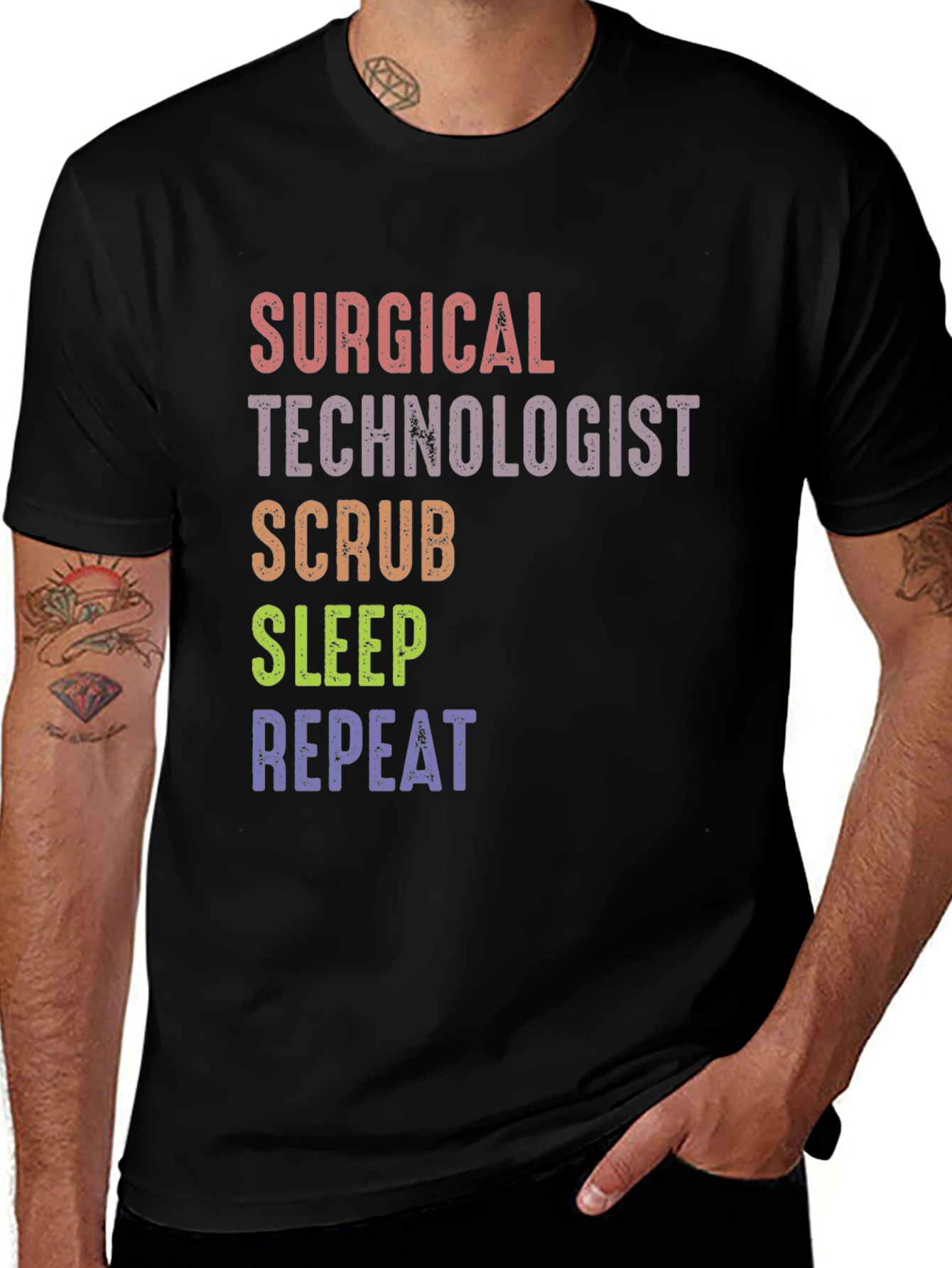 Variant 21 of Surgical Tech Scrub Sleep Repeat Graphic Tee