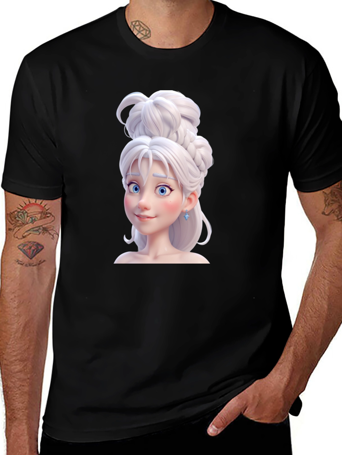 Variant 2 of Cartoon Princess Graphic Tee - Black Cotton T-Shirt