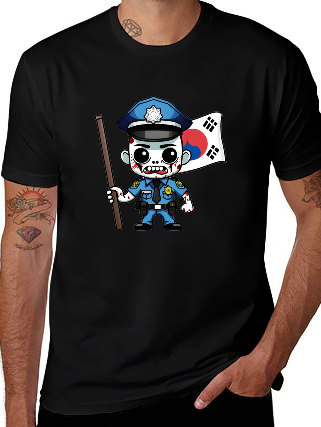 Variant 19 of Zombie Cop South Korea Flag T-Shirt