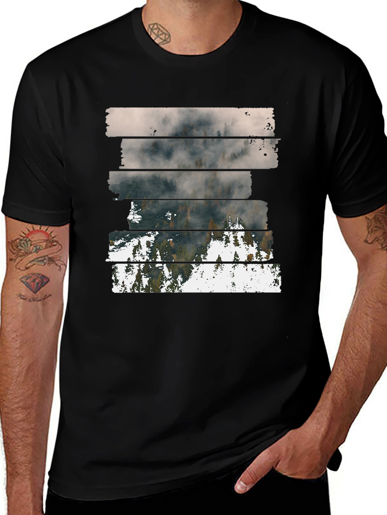Variant 10 of Abstract Landscape Graphic Print Men's Black T-Shirt
