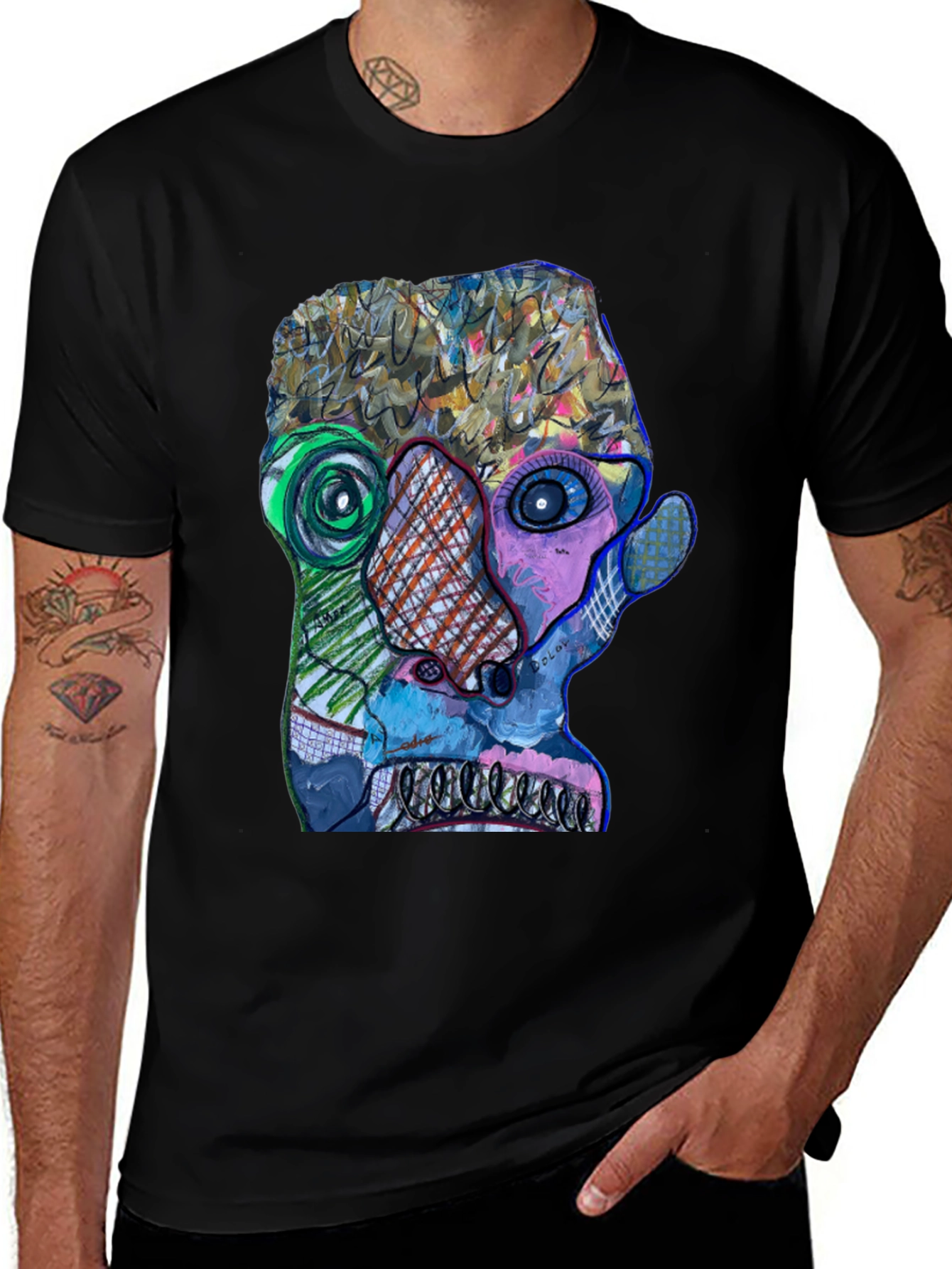 Variant 9 of Abstract Art Face Graphic Print Black T-Shirt