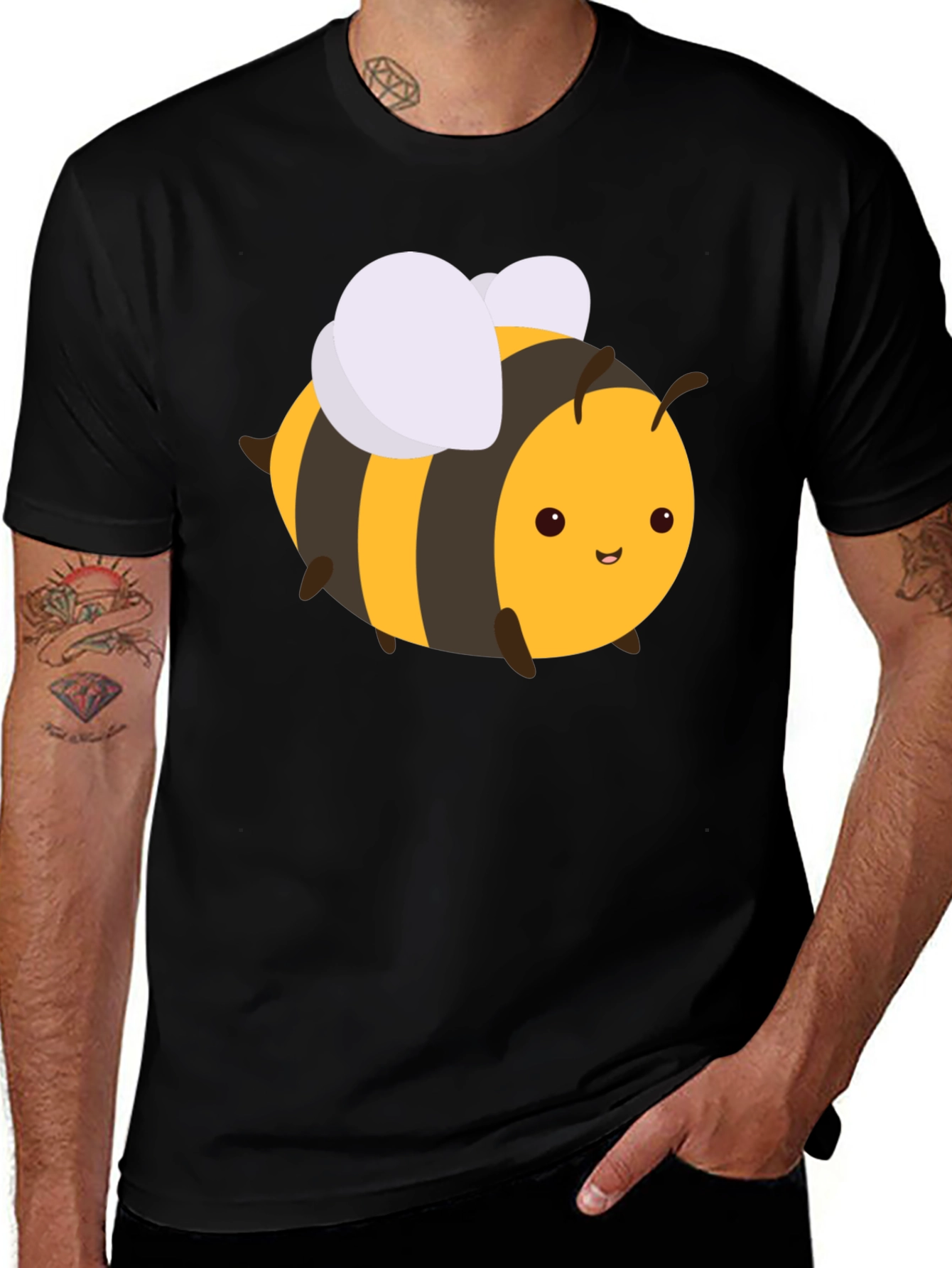 Variant 12 of Cute Bee Graphic T-Shirt - Black Crew Neck Tee