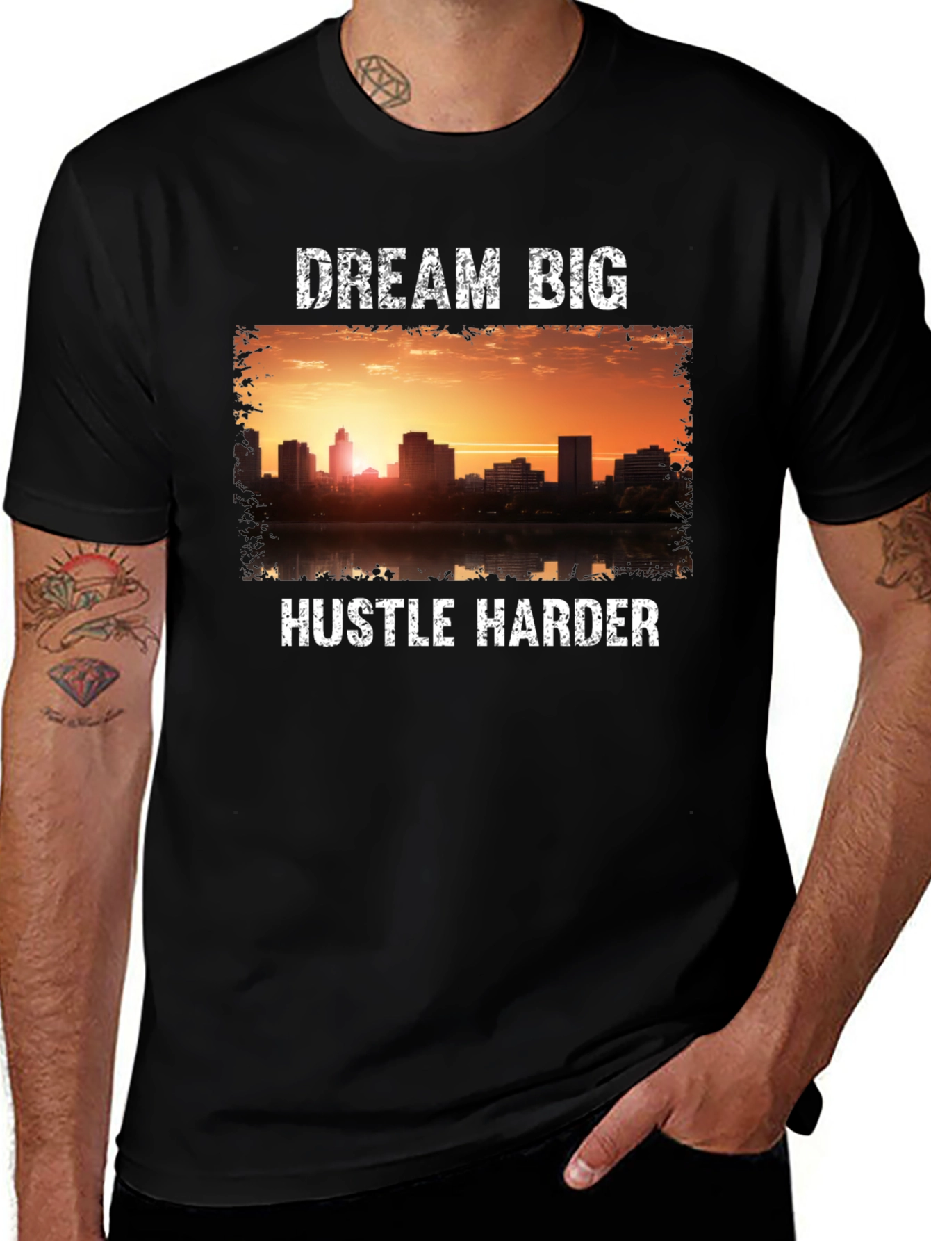 Variant 7 of Dream Big Hustle Harder Men's Black Graphic T-Shirt