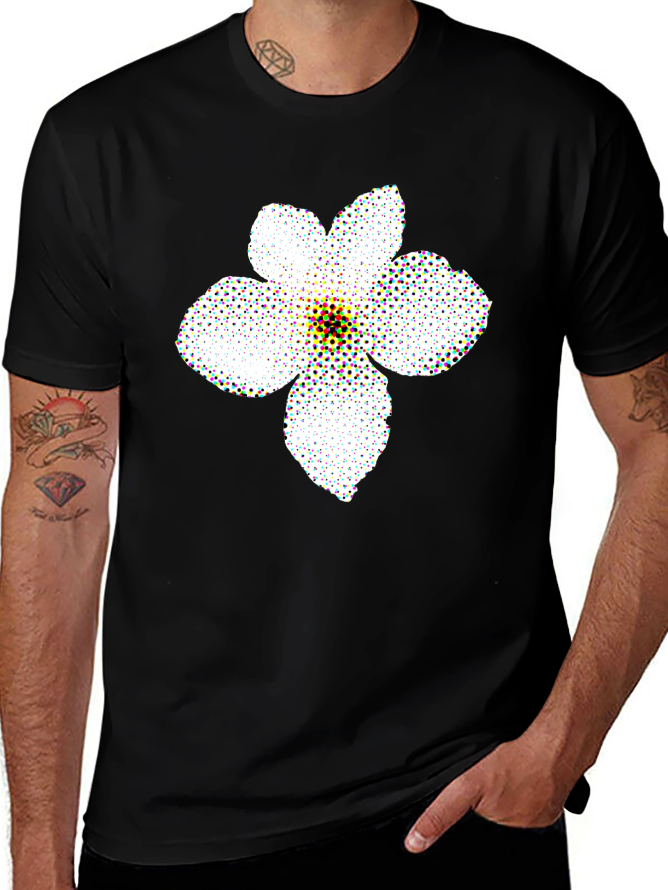 Variant 16 of Black T-Shirt with Floral Pattern