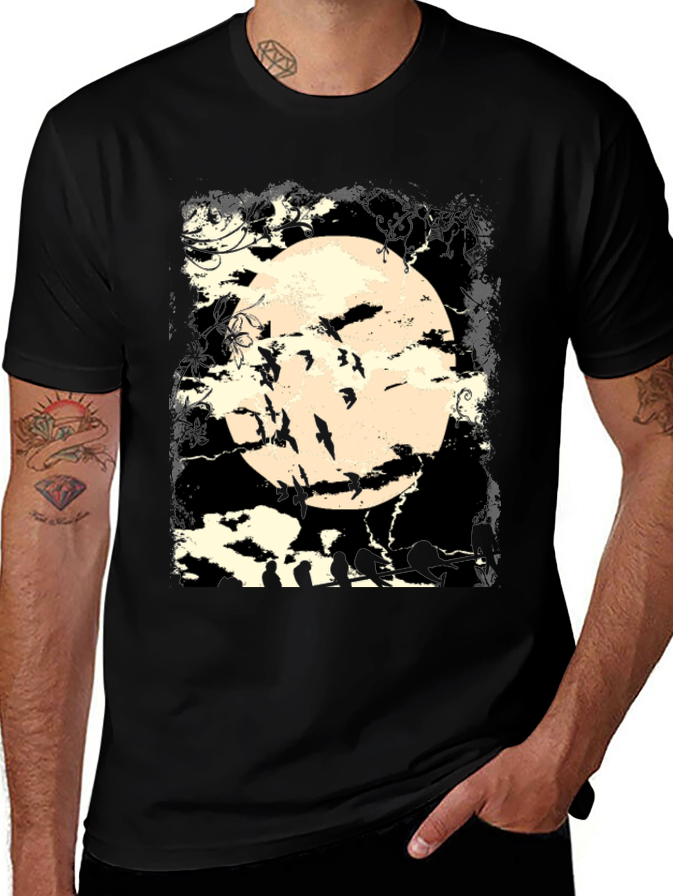Black Spooky Moon Bats Graphic T-Shirt main image
