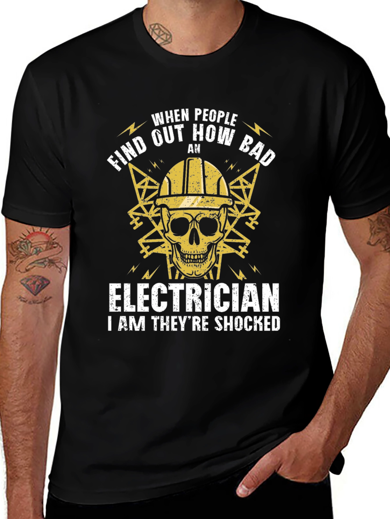 Variant 3 of Electrician Shocked Skull Graphic T-Shirt