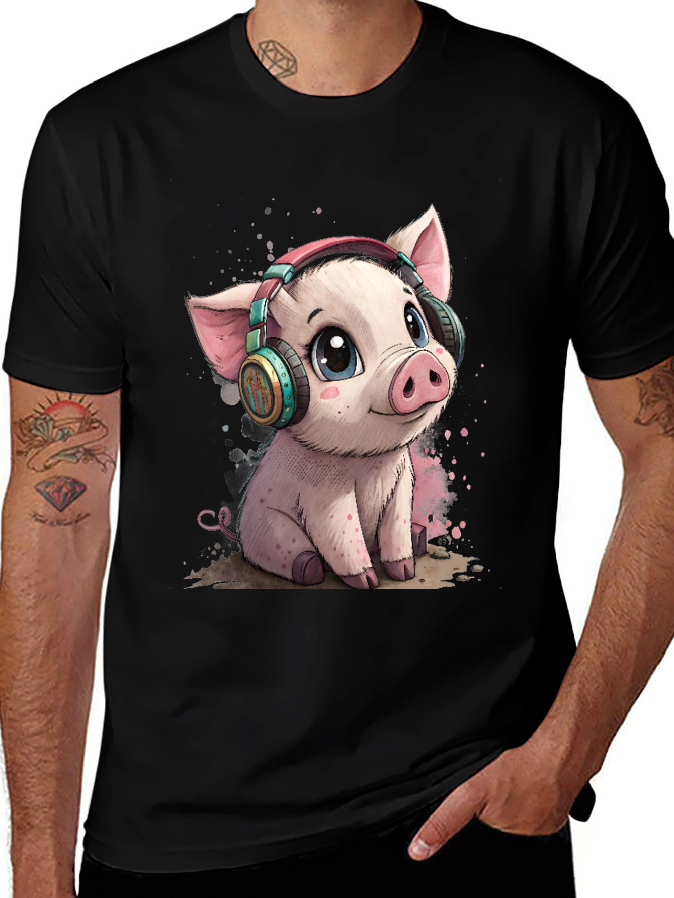 Variant 17 of Cute Pig with Headphones Graphic Tee