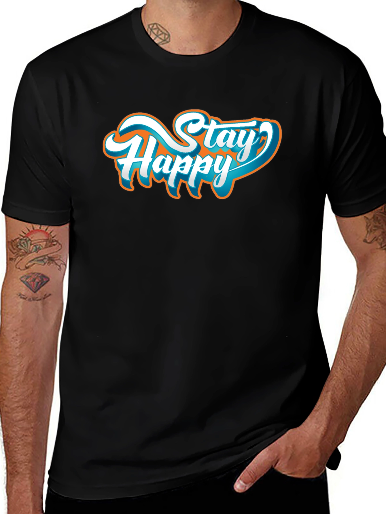 Variant 27 of Stay Happy Graphic Tee - Black Cotton T-Shirt