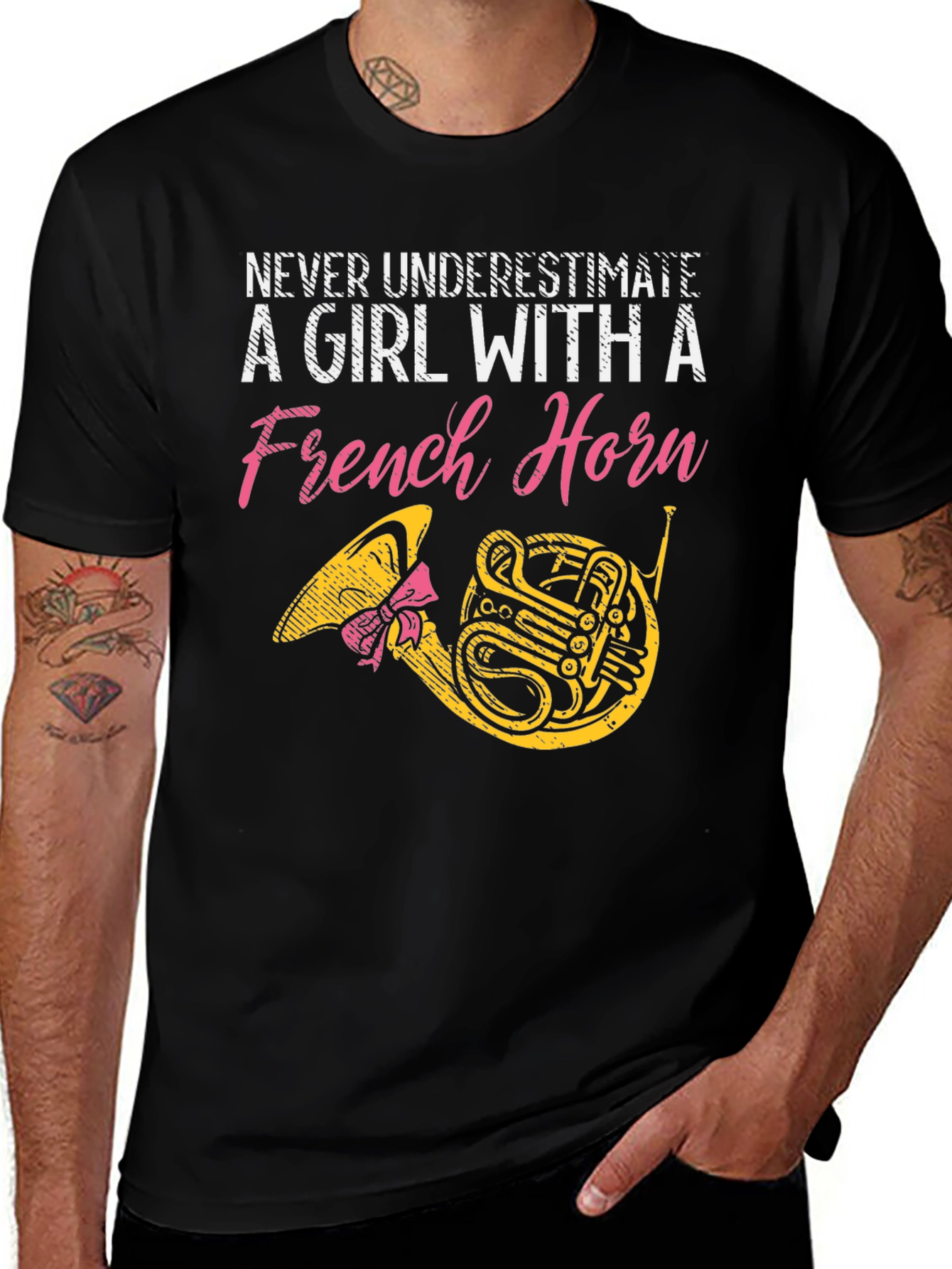 Variant 25 of Never Underestimate a Girl with a French Horn T-Shirt