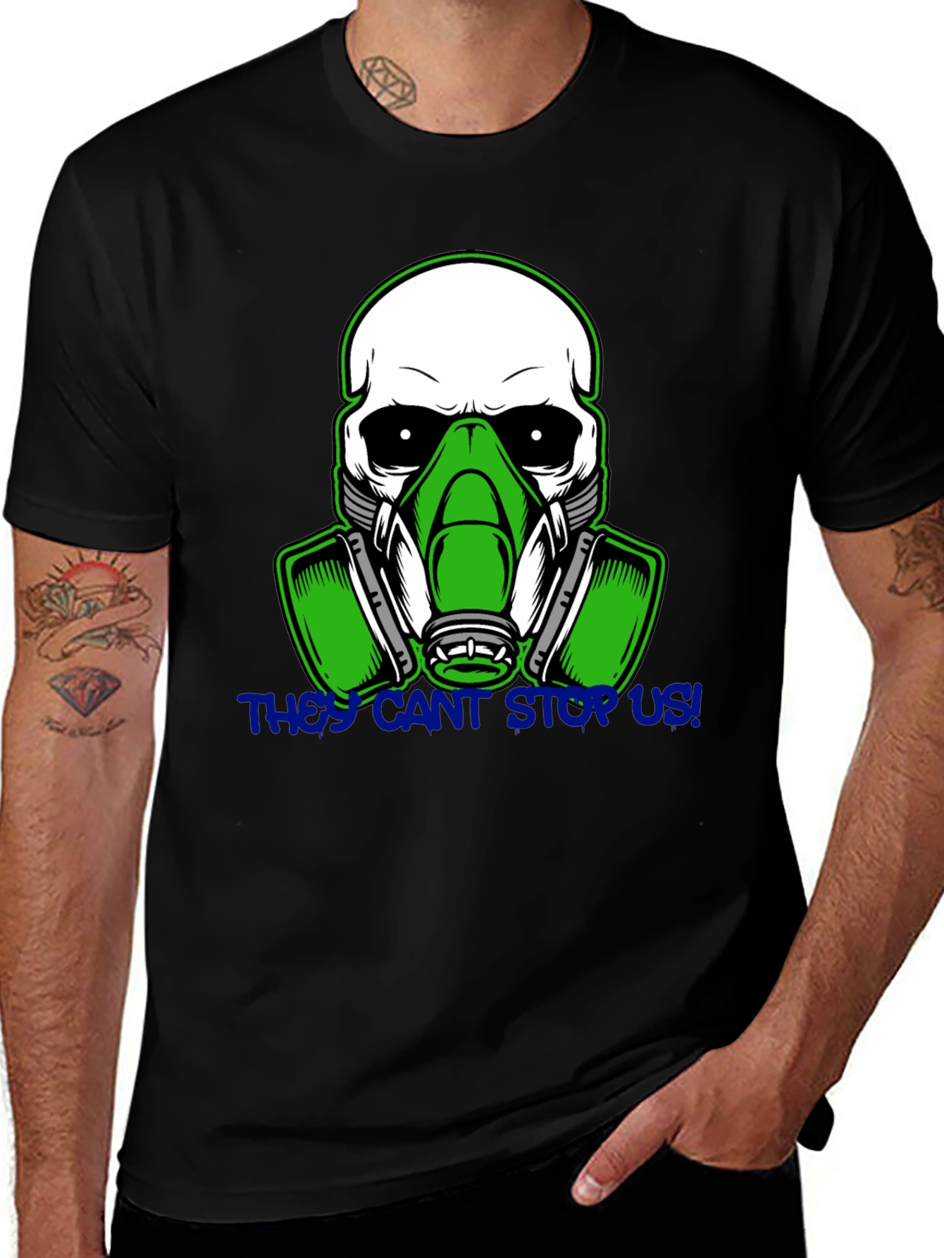 Variant 9 of Skull Gas Mask Graphic T-Shirt - They Can't Stop Us!