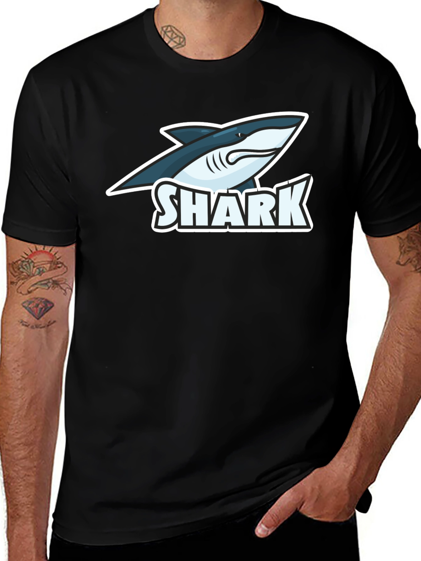 Variant 20 of Shark Graphic Black T-Shirt - Cool Cartoon Shark Tee