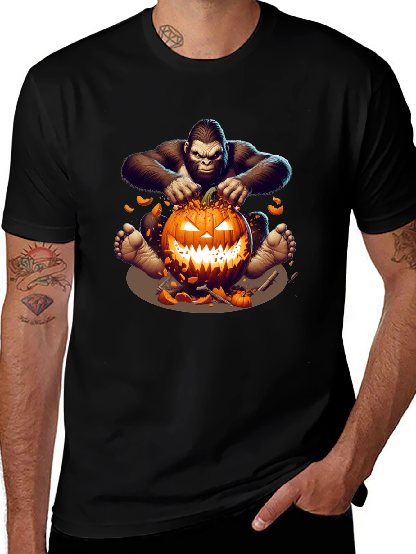 Variant 25 of Gorilla Carving Pumpkin Halloween T-Shirt