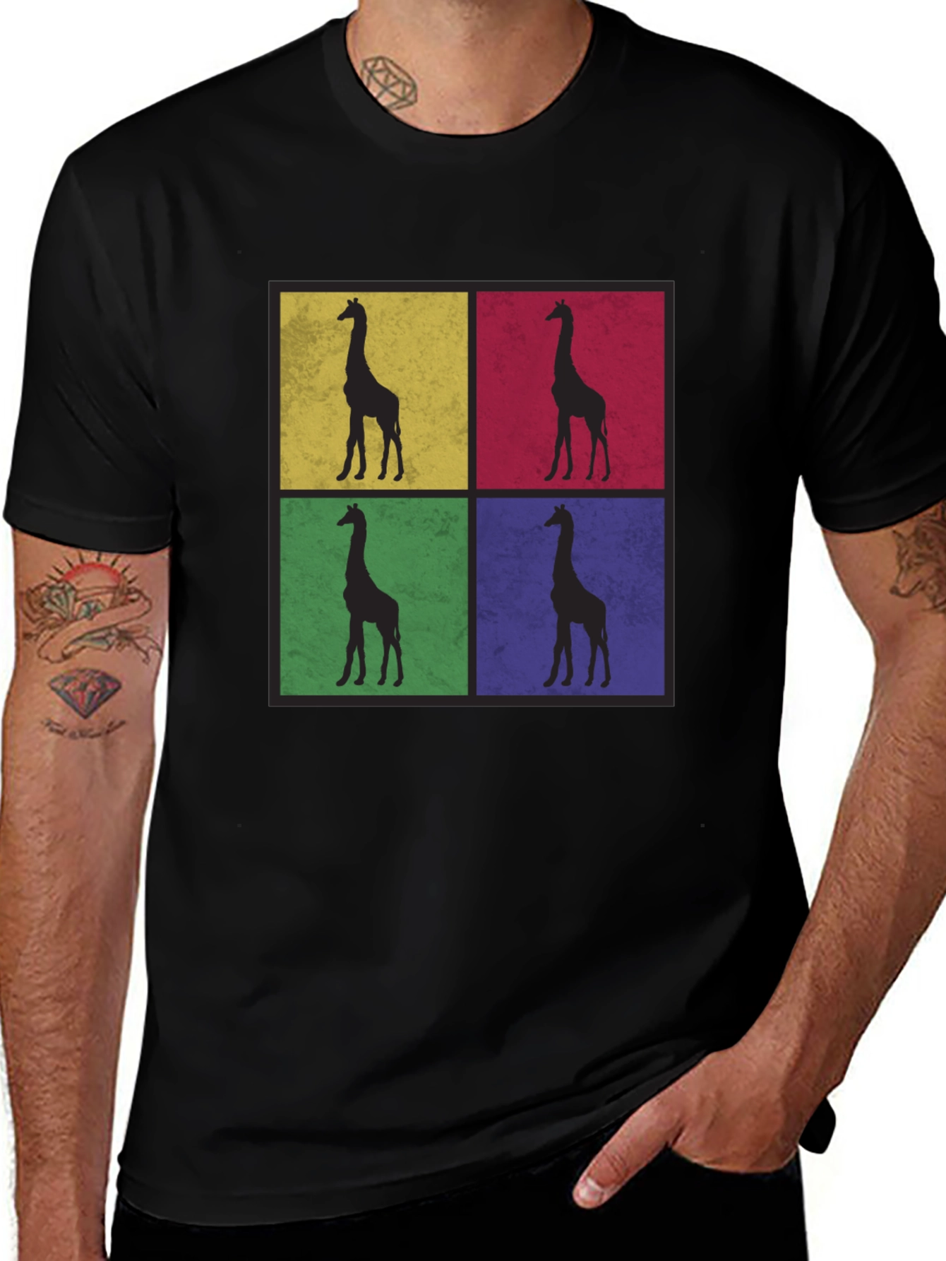 Variant 8 of Giraffe Pop Art Black T-Shirt
