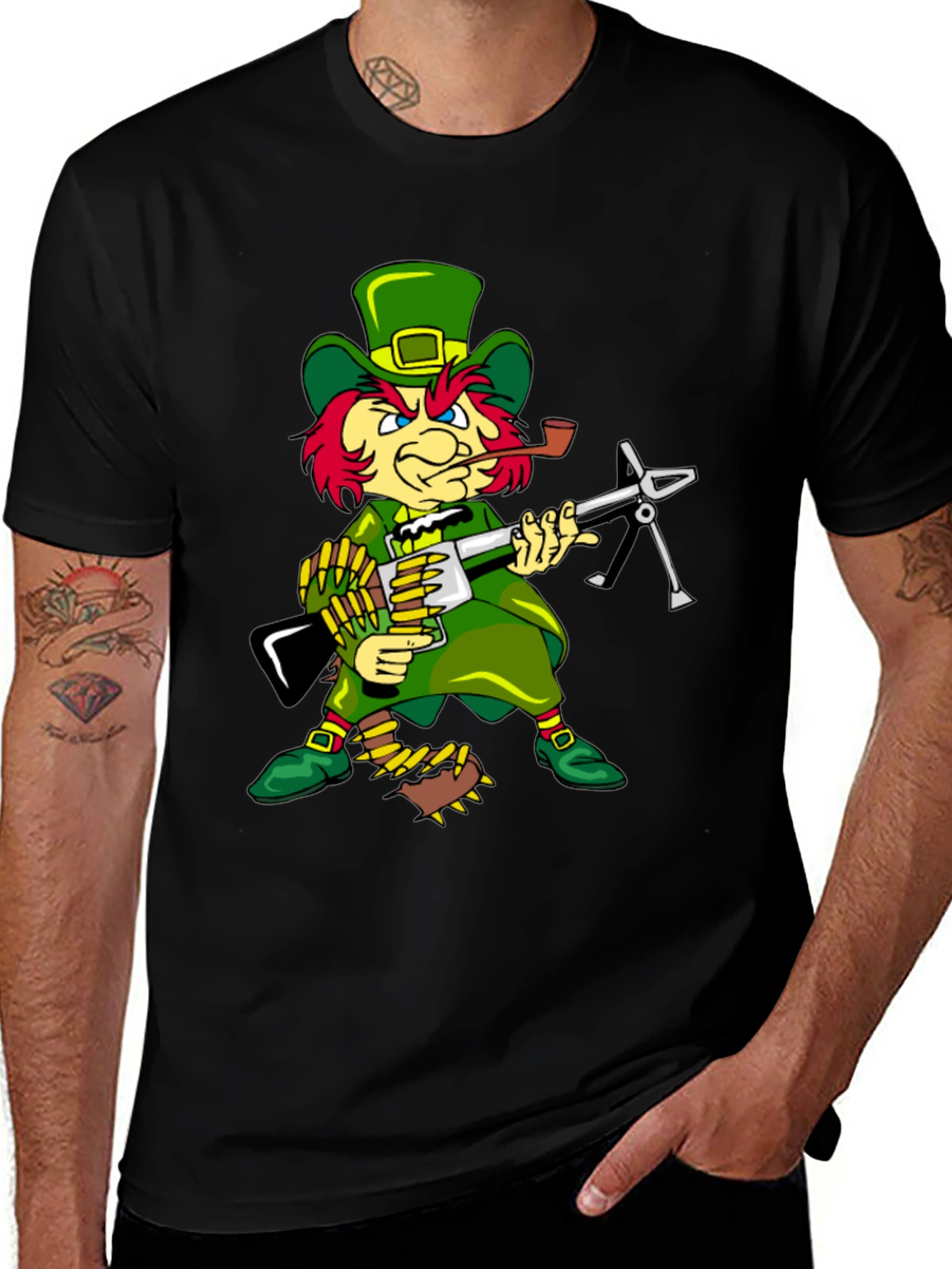 Leprechaun With Machine Gun Graphic Tee