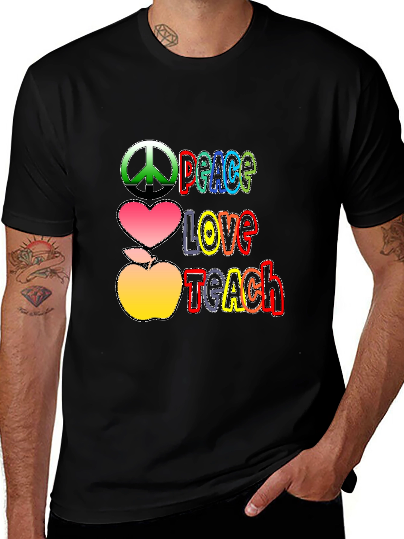 Variant 7 of Peace Love Teach T-Shirt - Colorful Graphic Tee