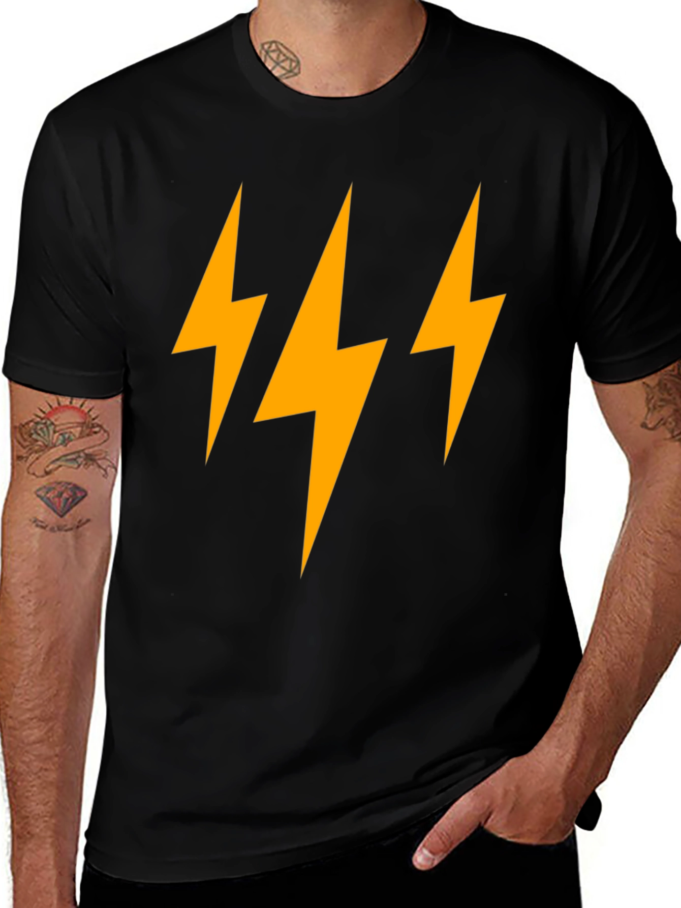 Triple Lightning Bolt Graphic Tee - Black
