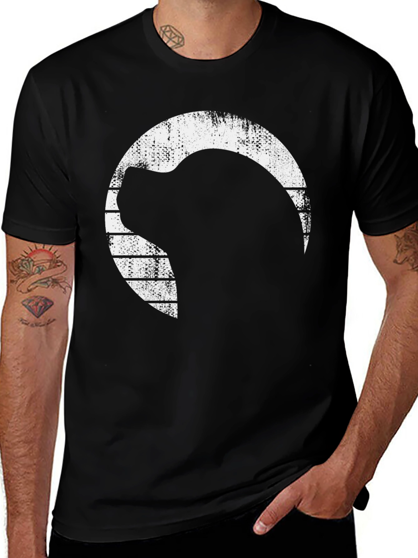 Cool Retro Bear Silhouette T-Shirt - Black