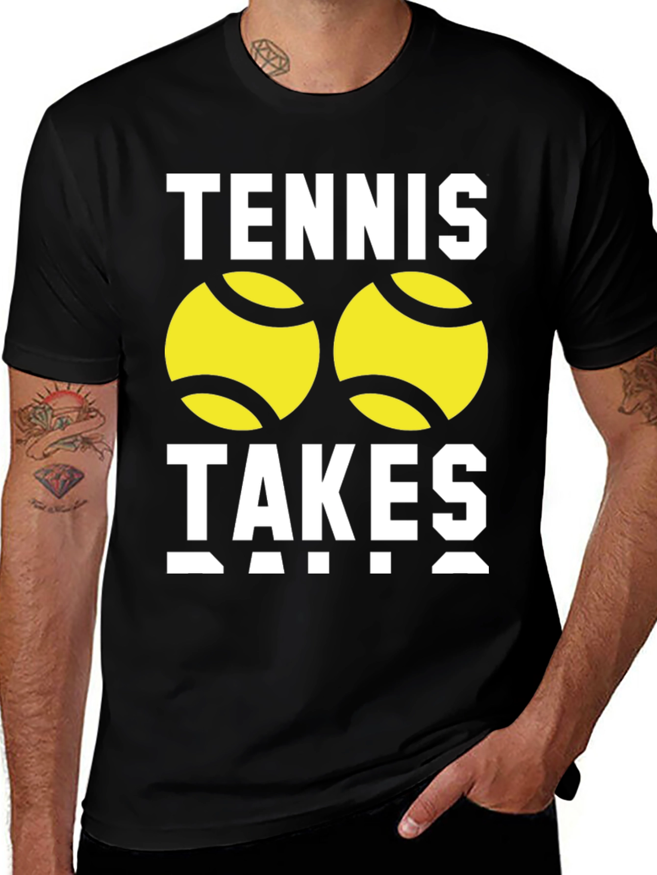 Variant 29 of Tennis Takes Balls Graphic T-Shirt - Fun Sportswear
