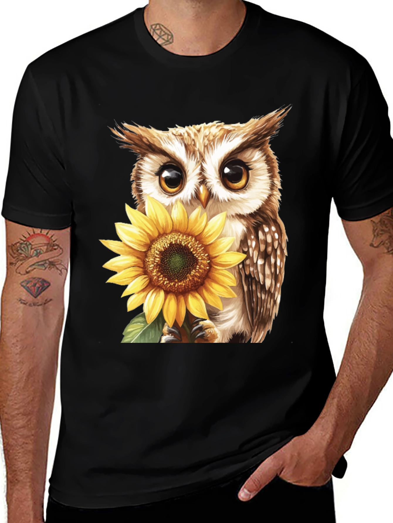 Variant 29 of Owl and Sunflower Graphic Tee - Unique Design