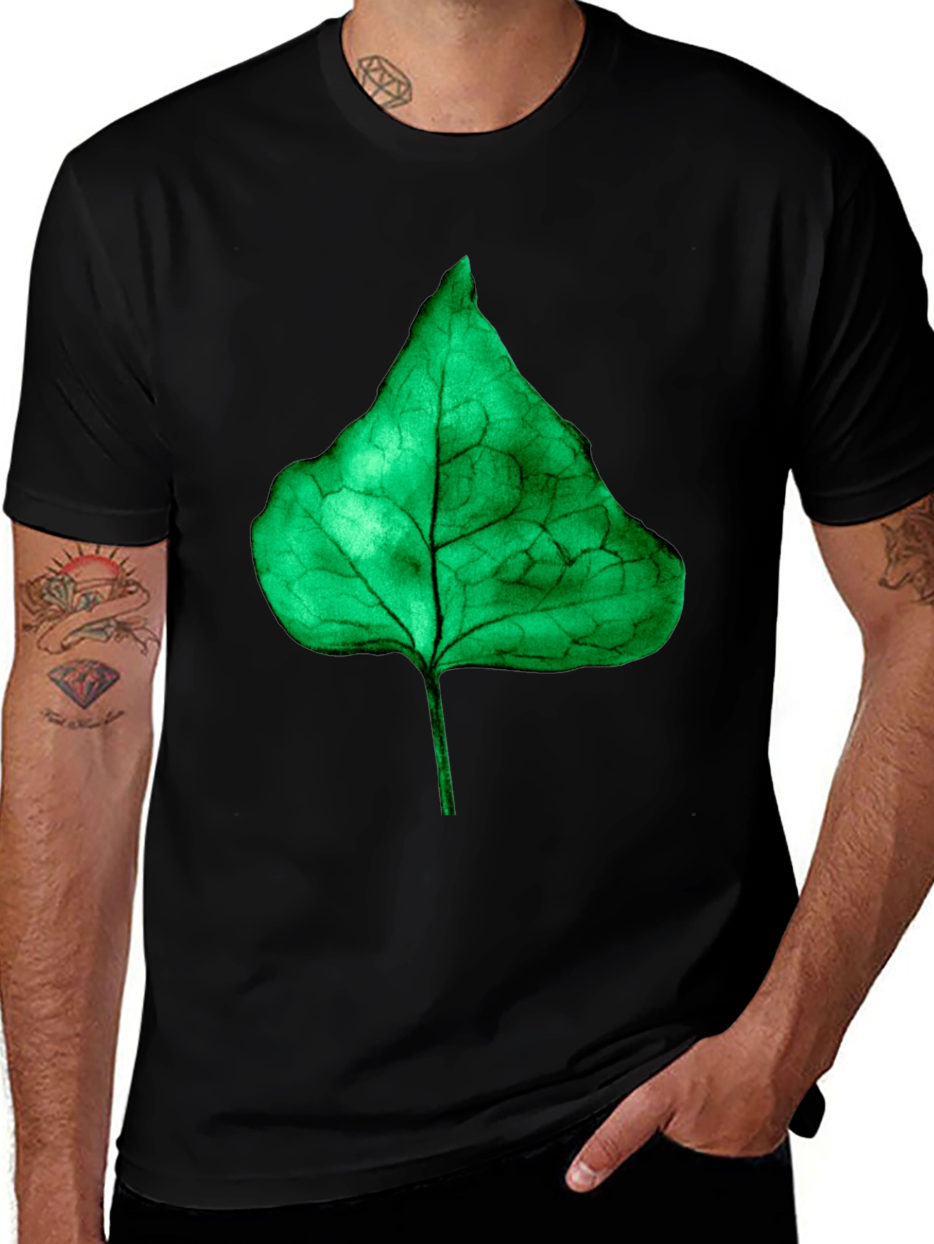 Leaf Graphic Tee - Black Cotton Casual Shirt