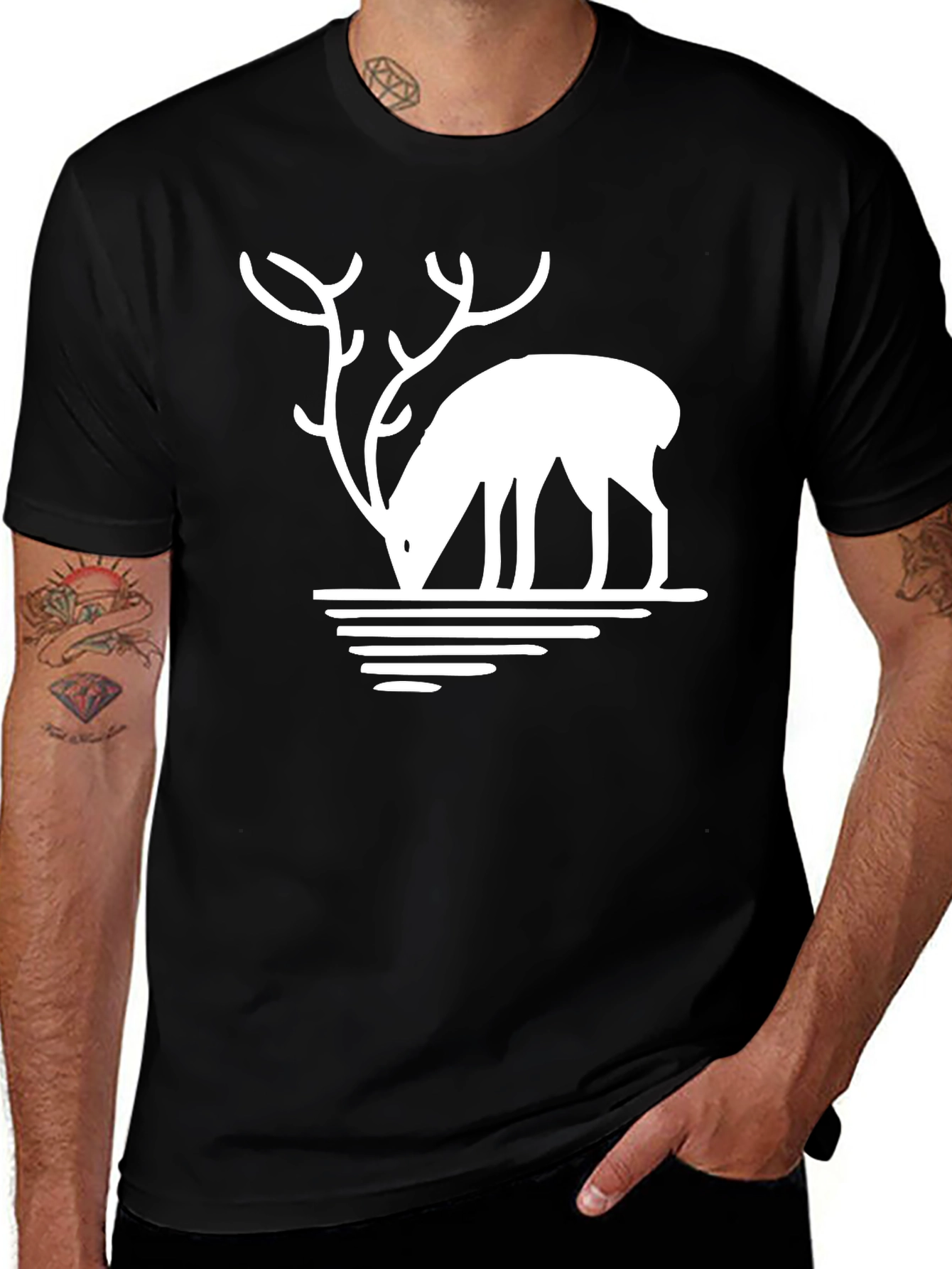 Variant 16 of Deer Silhouette Graphic Tee - Black Casual T-Shirt